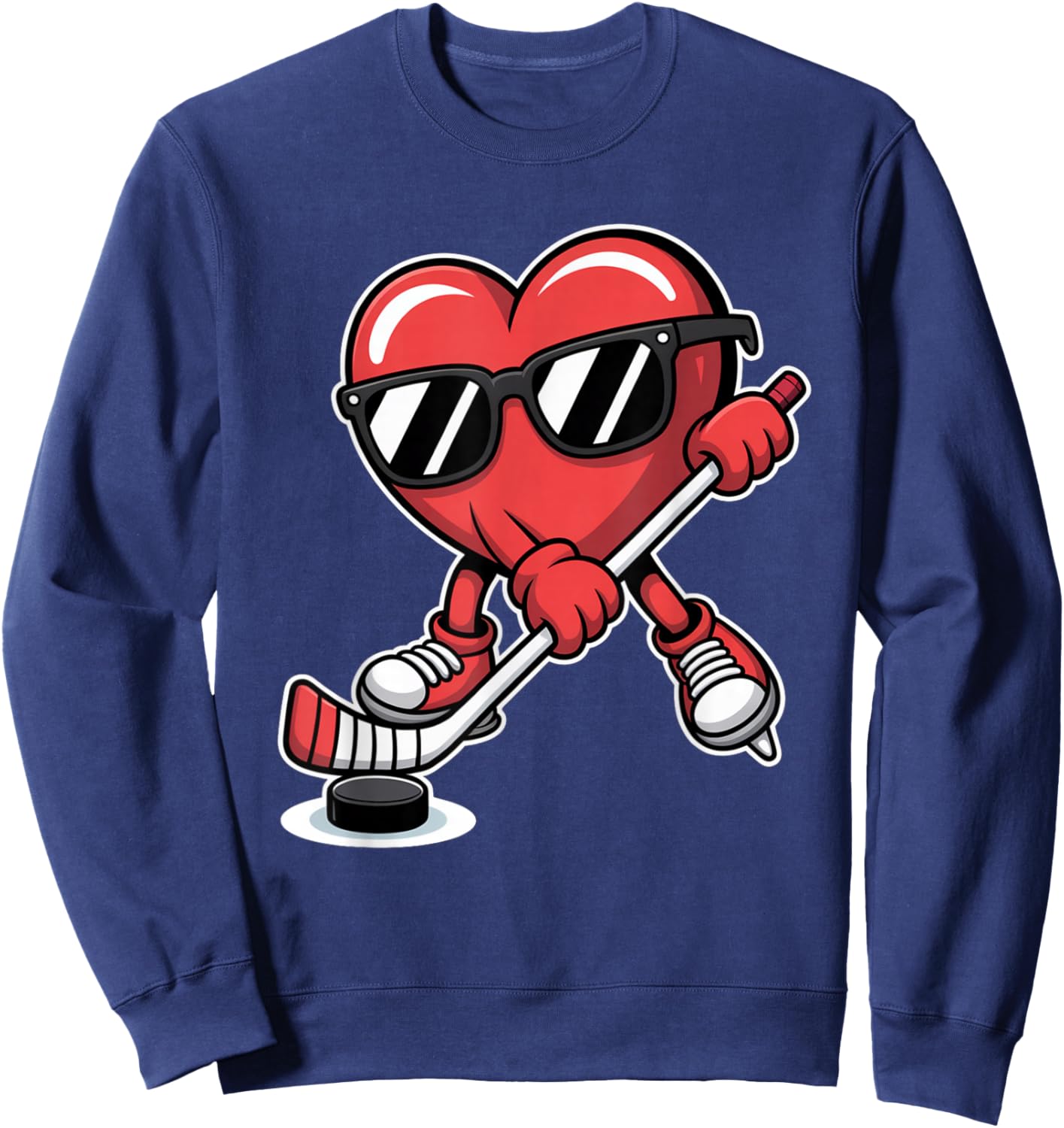 Funny Hockey Player Valentine's Day Heart Skating Girls Boys Sweatshirt - Sweatshirt | Navy