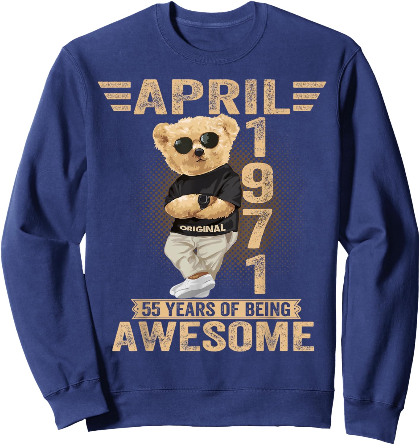 April 55th Birthday Men Women 1971 Awesome Teddy Bear Sweatshirt - Sweatshirt | Navy