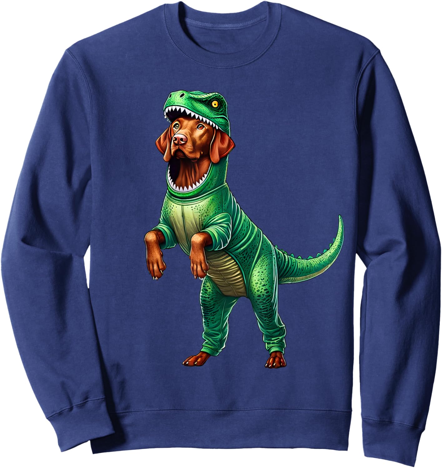 Funny Vizsla Wearing T-Rex Dinosaur Outfit Dog Lover Sweatshirt - Sweatshirt | Navy
