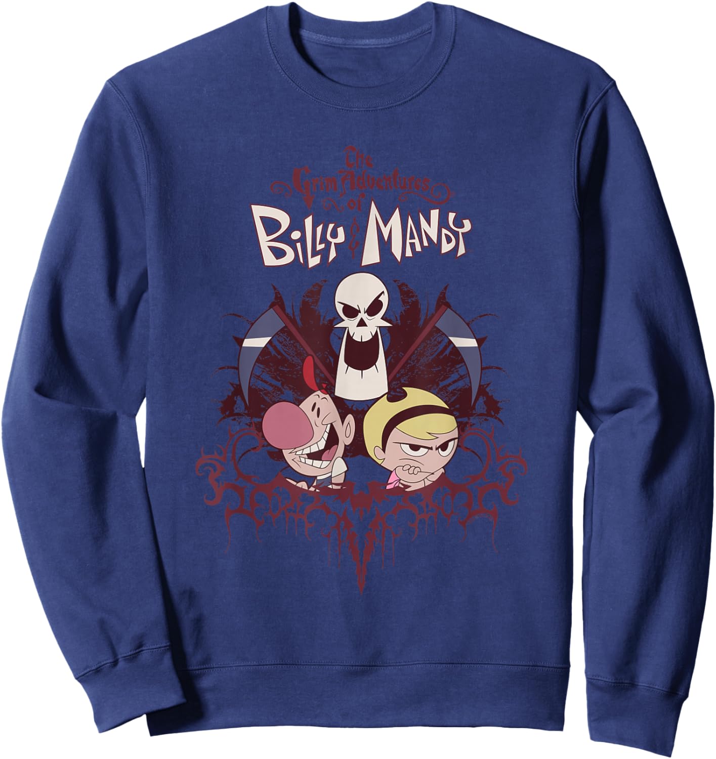 Grim Adventures Retro Gothic Characters with Logo Cartoon Sweatshirt - Sweatshirt | Navy