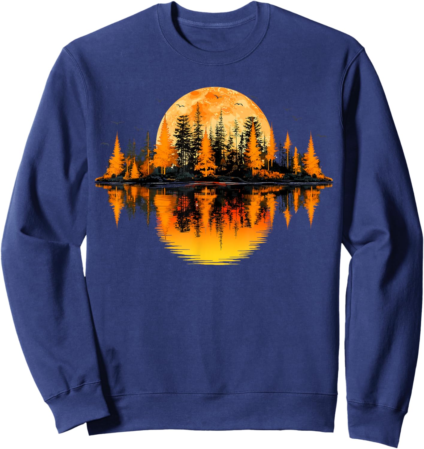 Retro Nature Trees Reflection Sunset Forest Outdoor Wildlife Sweatshirt - Sweatshirt | Navy