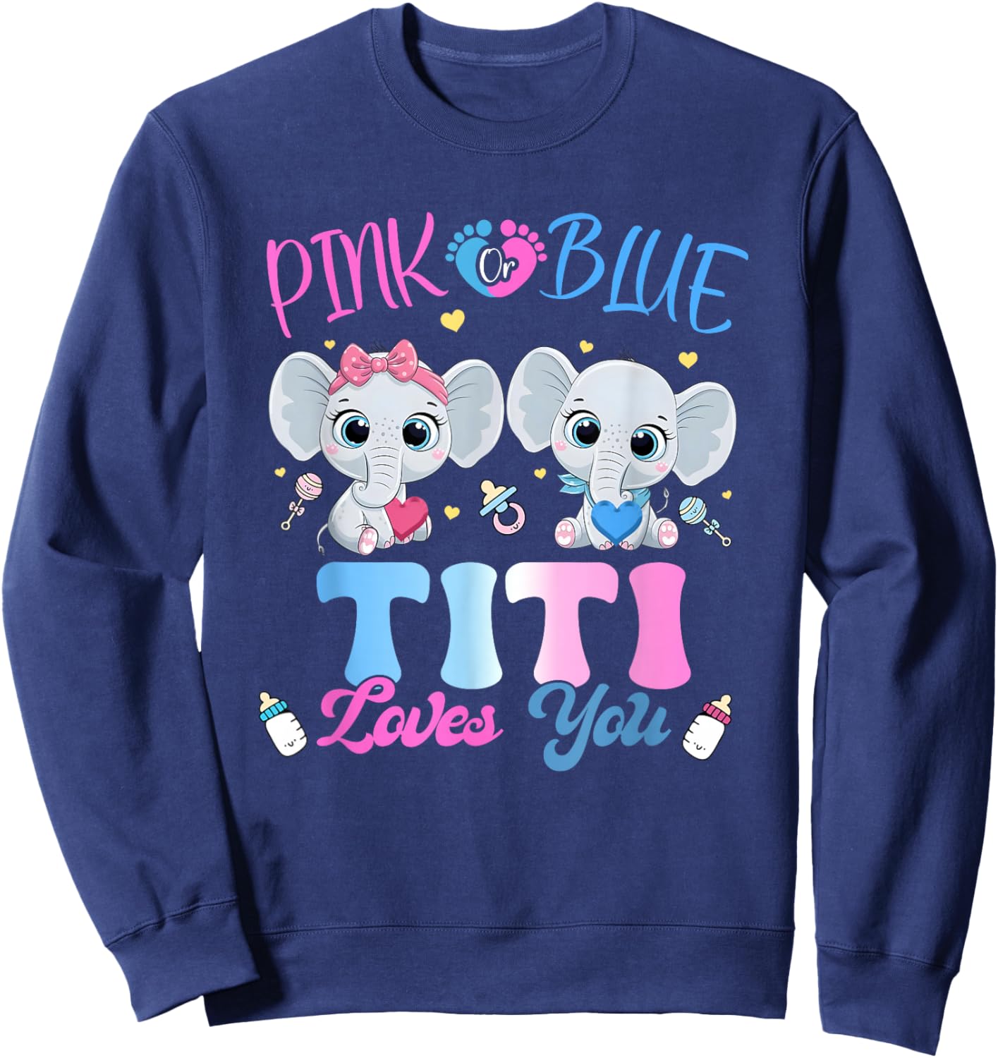 Pink or Blue Titi Loves You Gender Reveal Elephant Sweatshirt - Sweatshirt | Navy