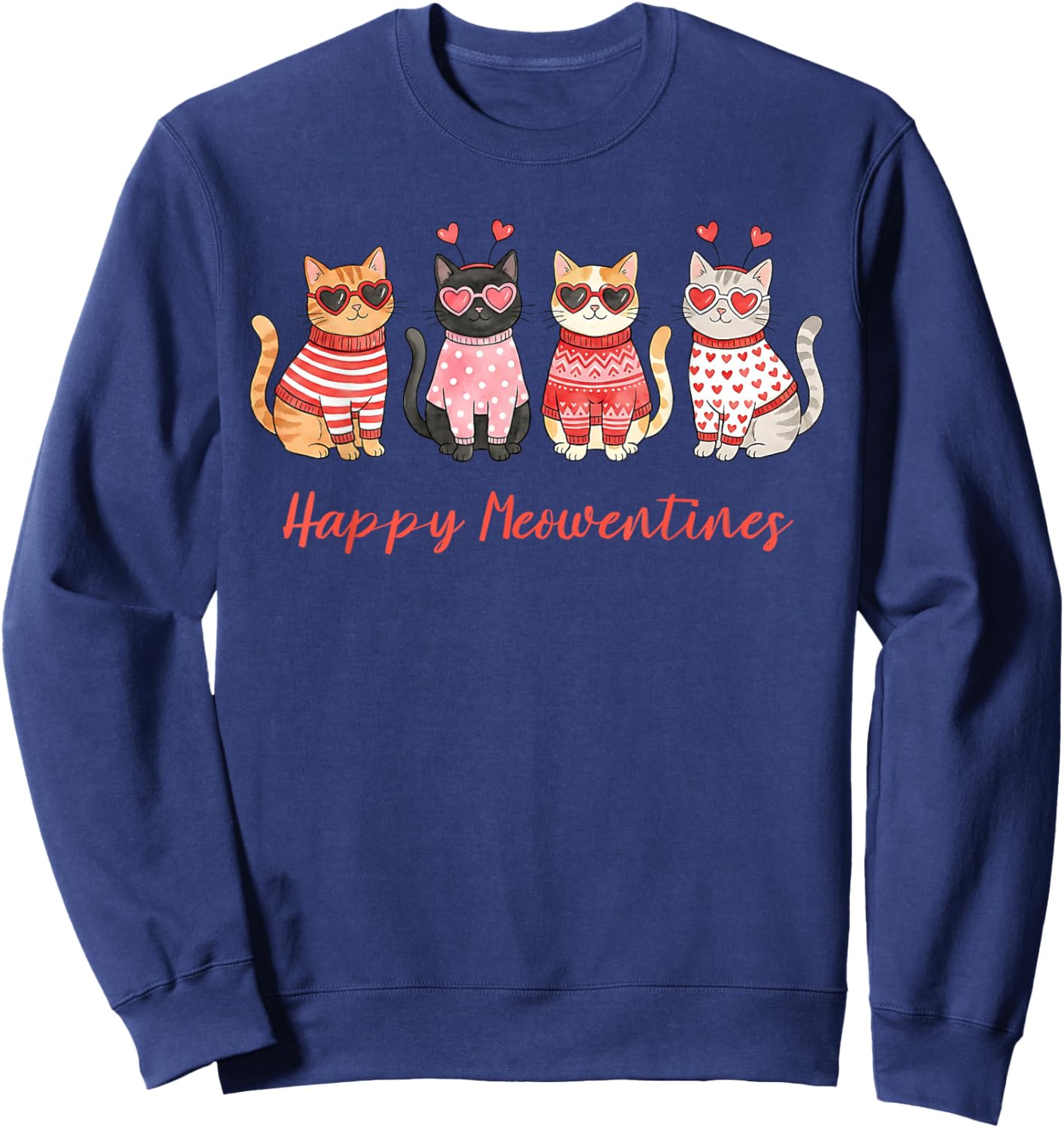 Happy Meowentines Cute Cats Funny Valentines Day Sweatshirt - Sweatshirt | Navy