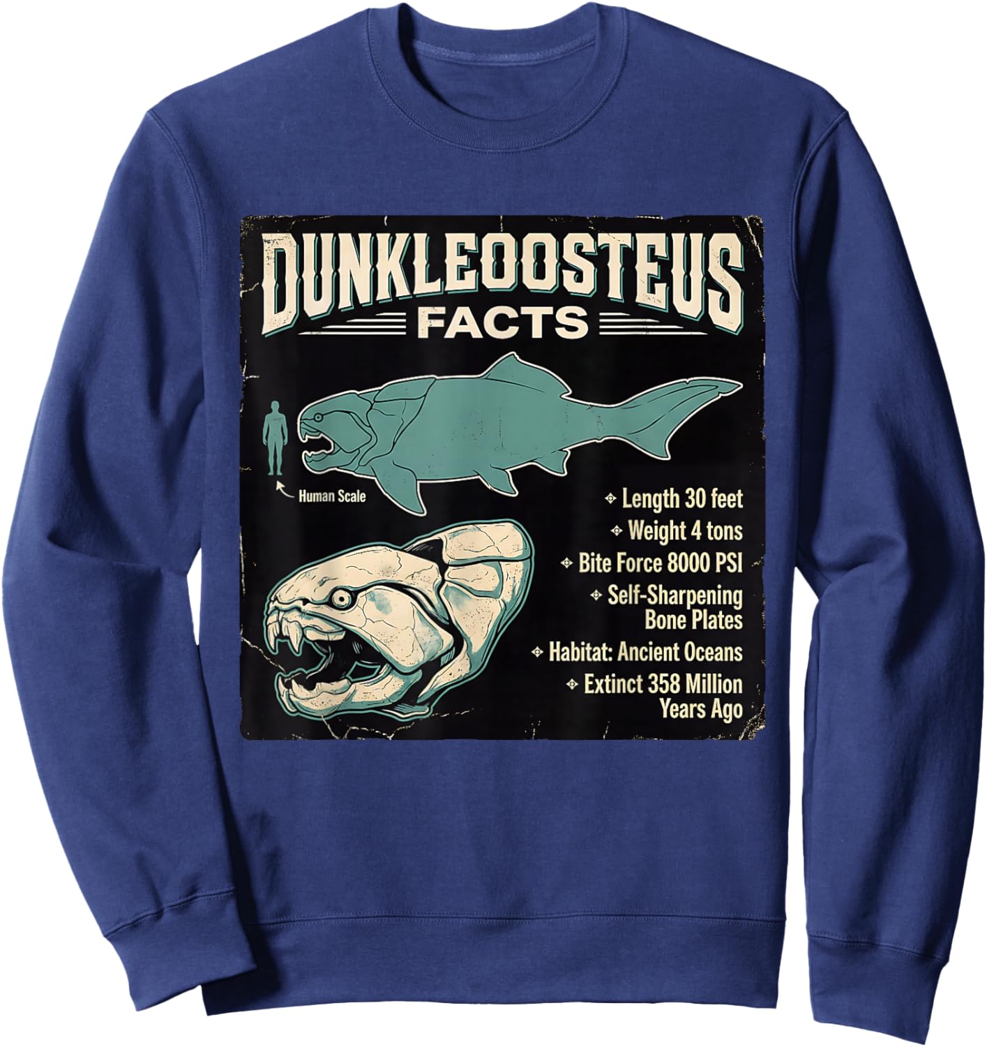 Dunkleosteus Facts Prehistoric Ocean Predator Info Sweatshirt - Sweatshirt | Navy