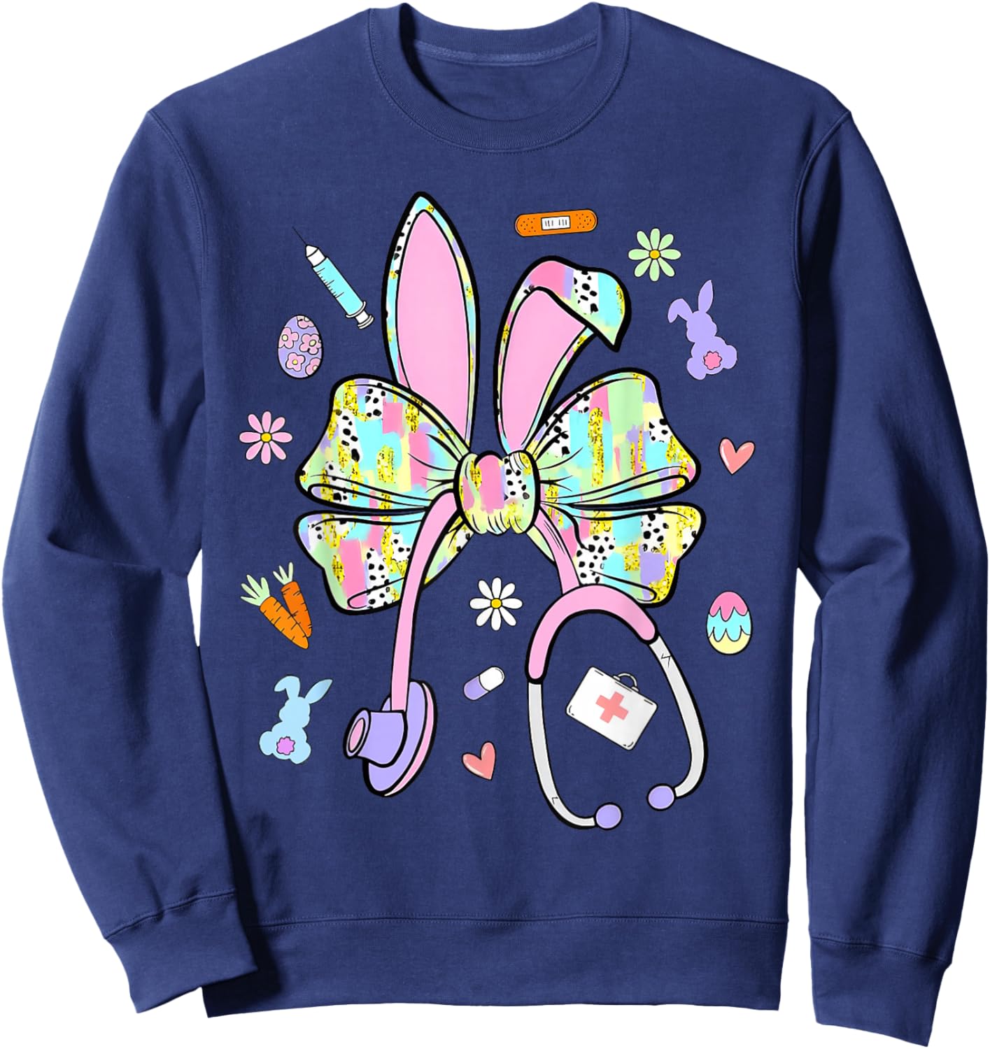 Nurse Stethoscope Funny Bunny Rabbit Easter Coquette Bow Sweatshirt - Sweatshirt | Navy