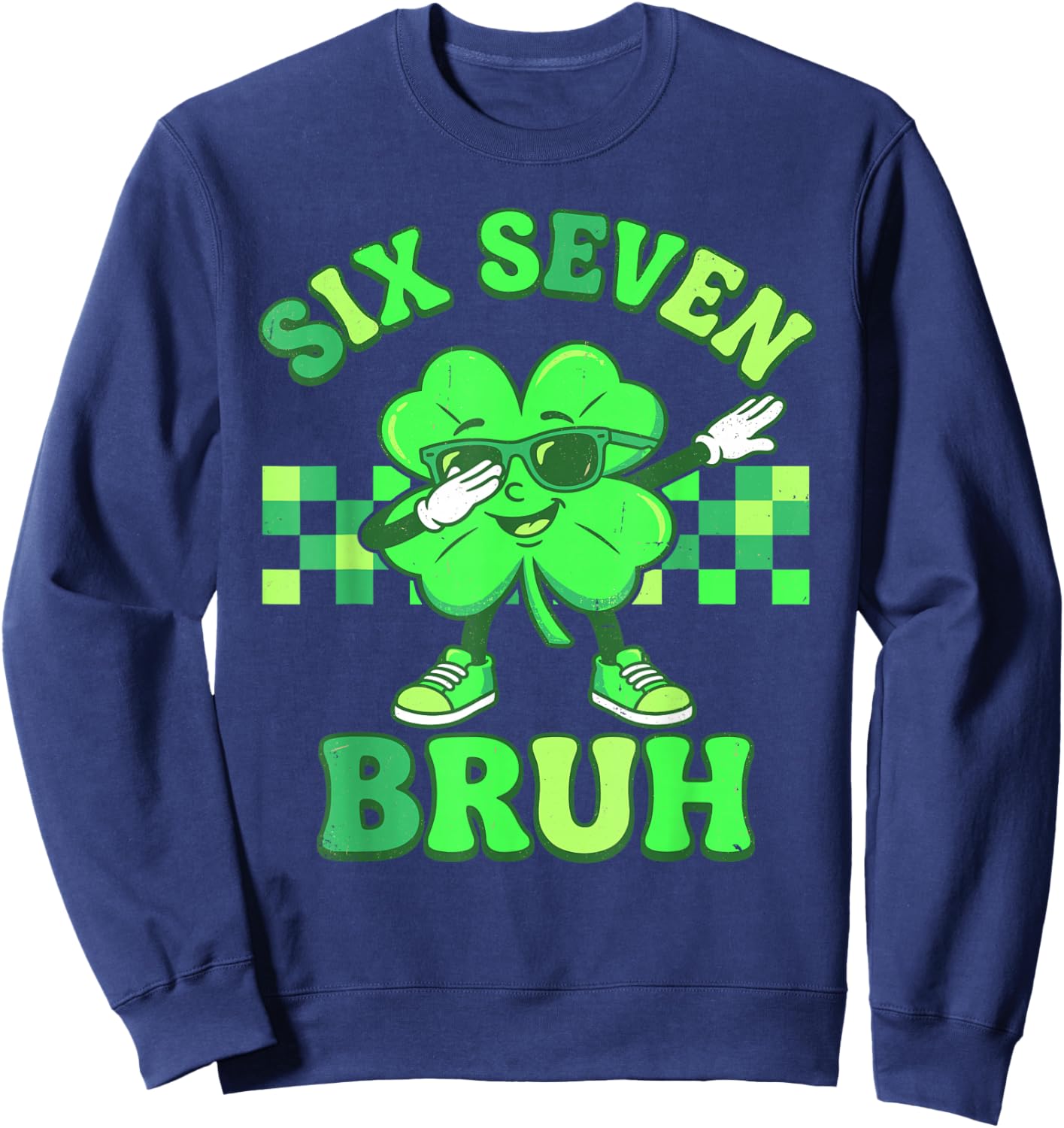 St Patricks Day Six Seven Bruh Dabbing Shamrock Boys Kids Sweatshirt - Sweatshirt | Navy
