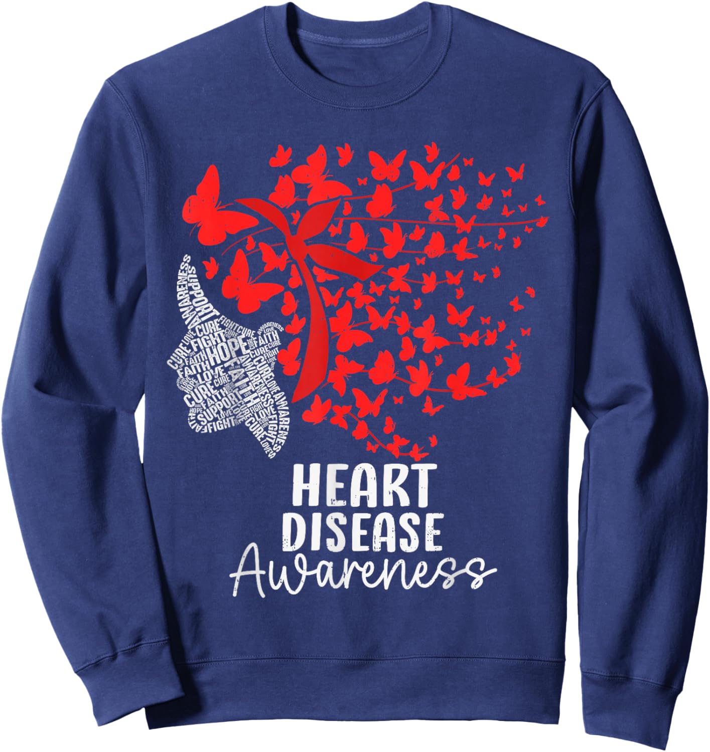 Heart Disease Awareness CHD Butterfly Heart Health Sweatshirt - Sweatshirt | Navy