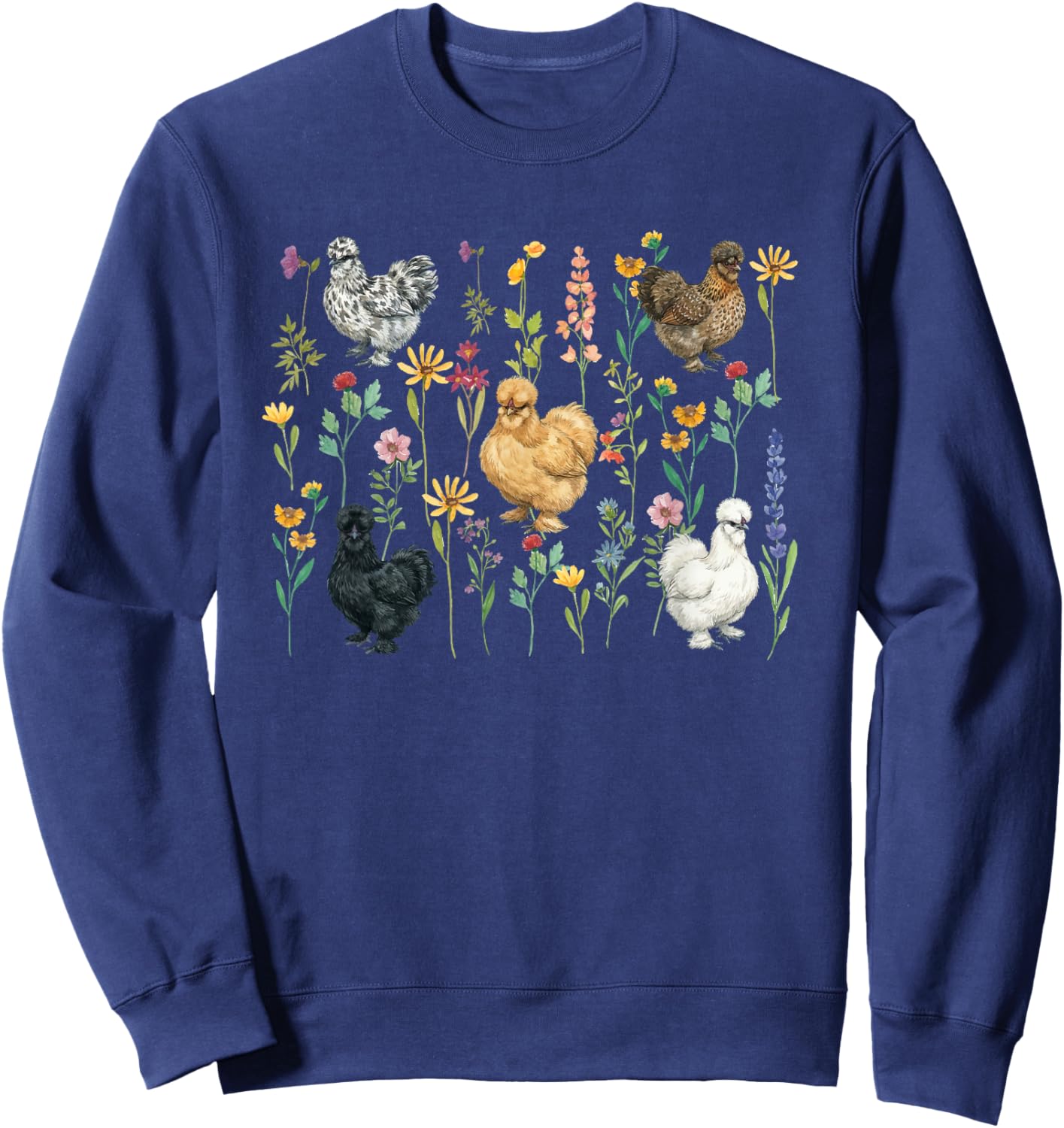 Silkie Chicken Lover Flowers Silkie Owner Silkie Chicken Mom Sweatshirt - Sweatshirt | Navy