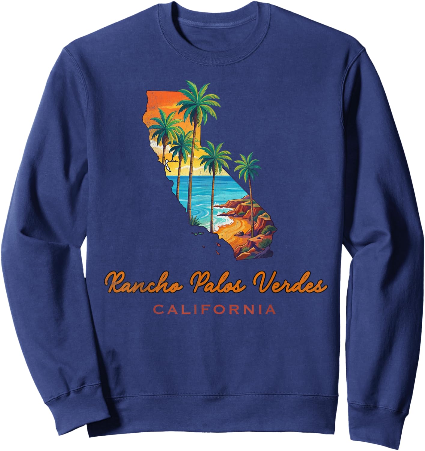 Rancho Palos Verdes California Palm Coast Vintage State Sweatshirt - Sweatshirt | Navy