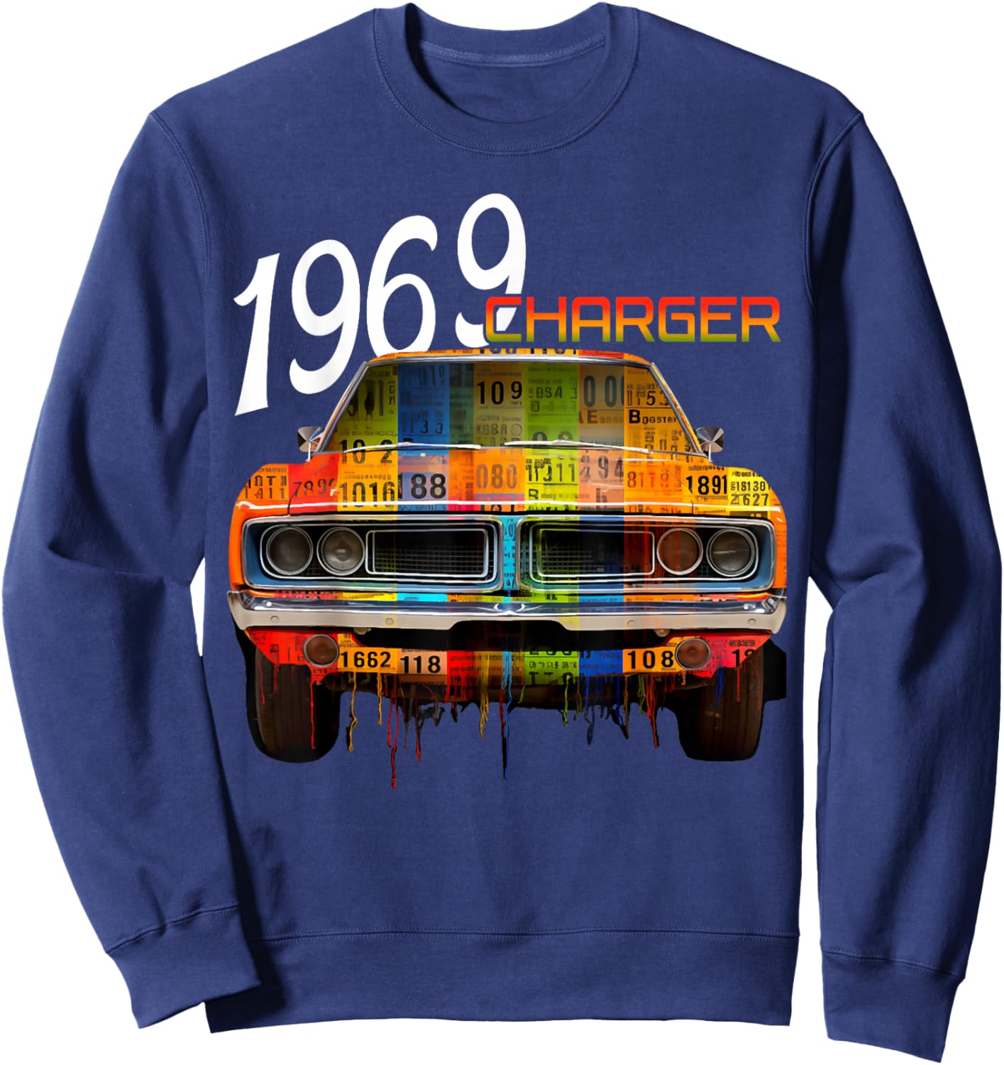 1969 69 Charger Classic Vintage Old Car USA Flag Sweatshirt - Sweatshirt | Navy