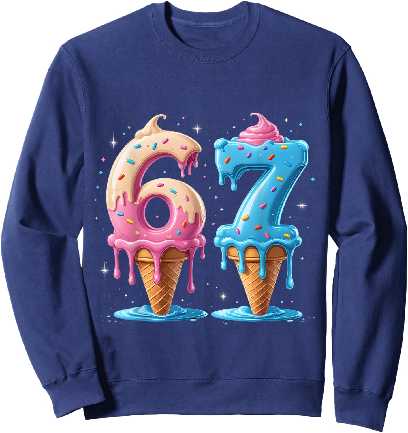 Six Seven 67 Ice Cream Drip Sports Cool Meme Funny Number Sweatshirt - Sweatshirt | Navy