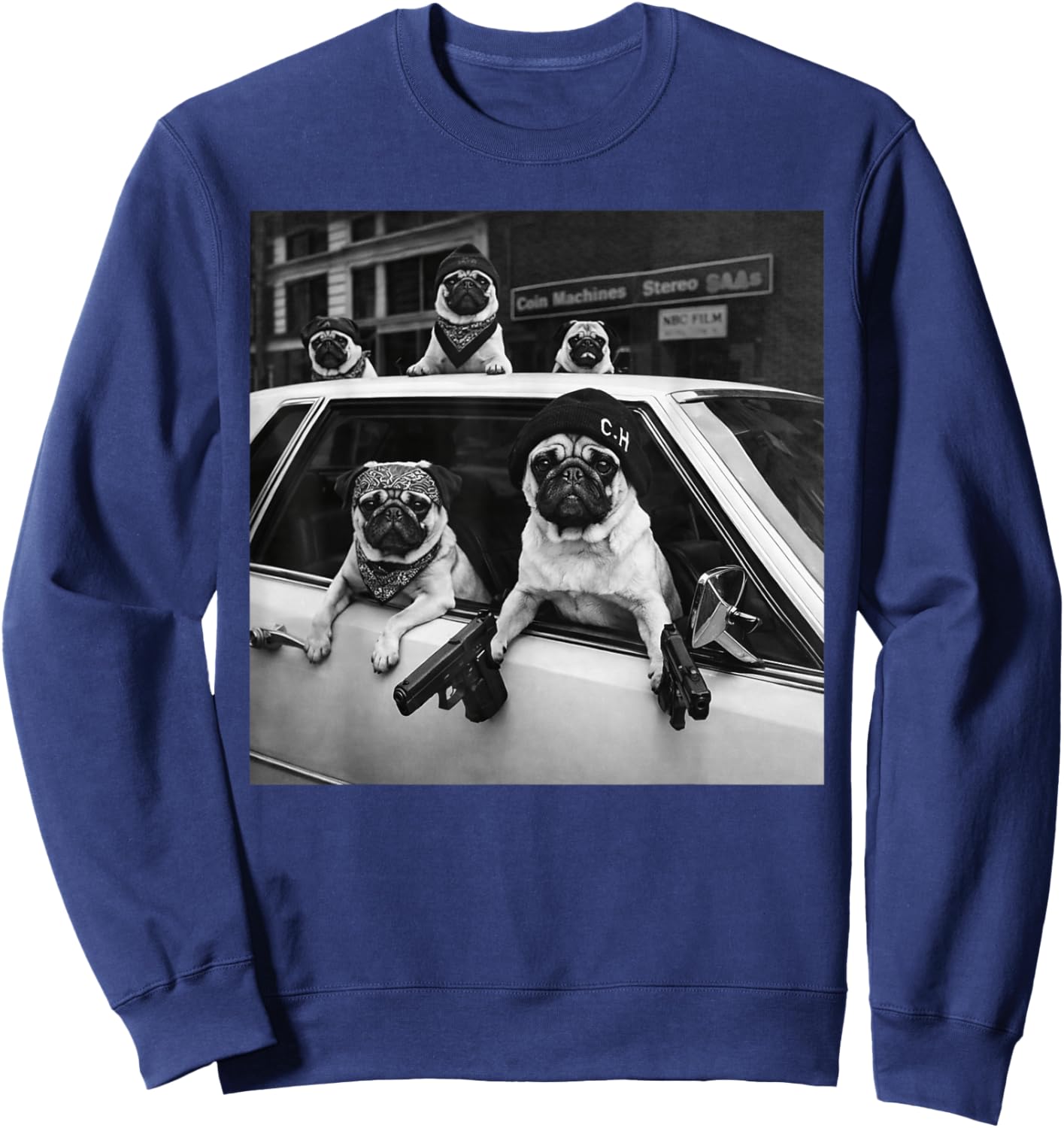 Funny Pug Meme Pug Gangster Dog Street Style Sweatshirt - Sweatshirt | Navy