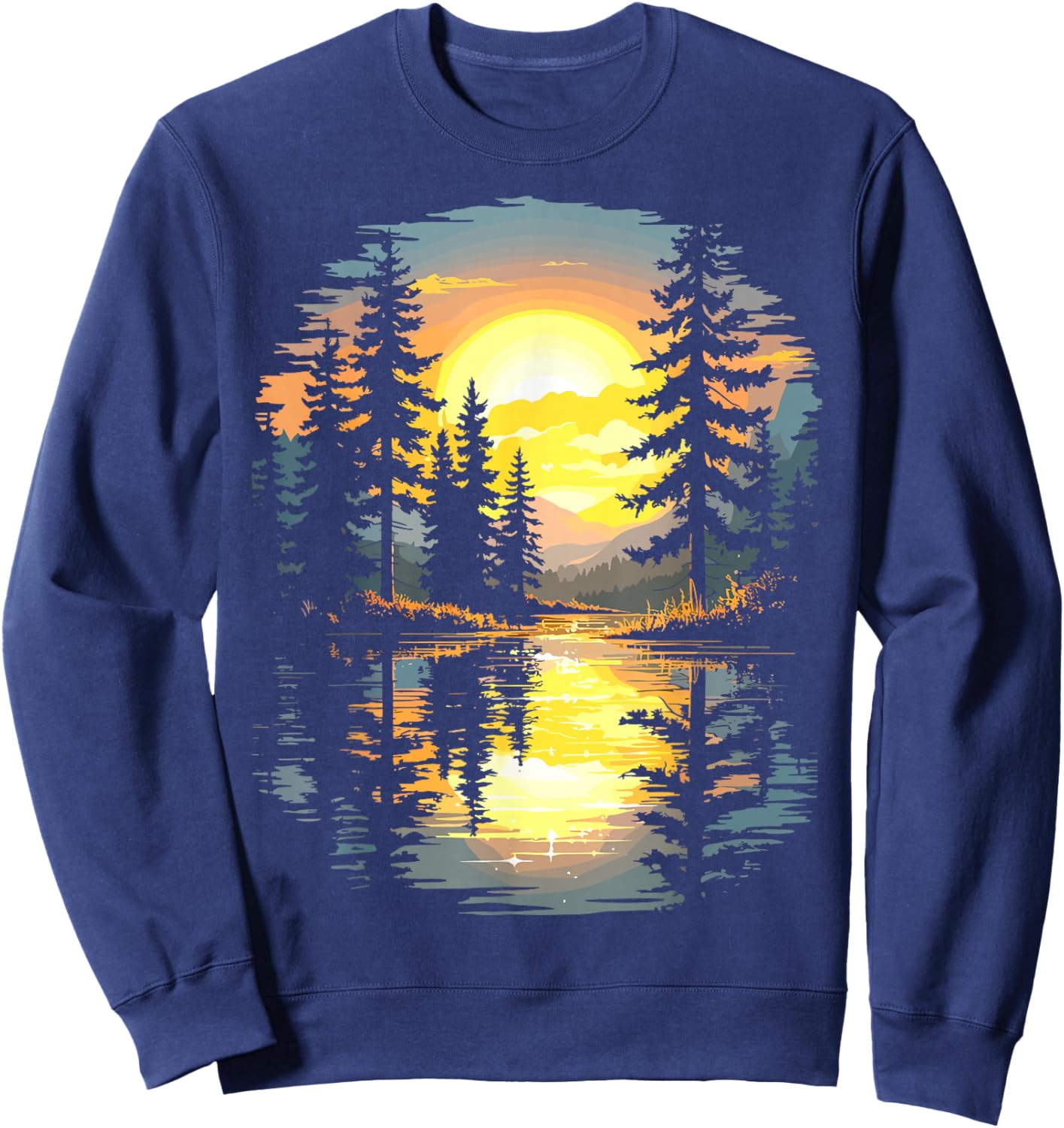 Nature Trees Reflection Sunset Forest Outdoor Wildlife Sweatshirt - Sweatshirt | Navy