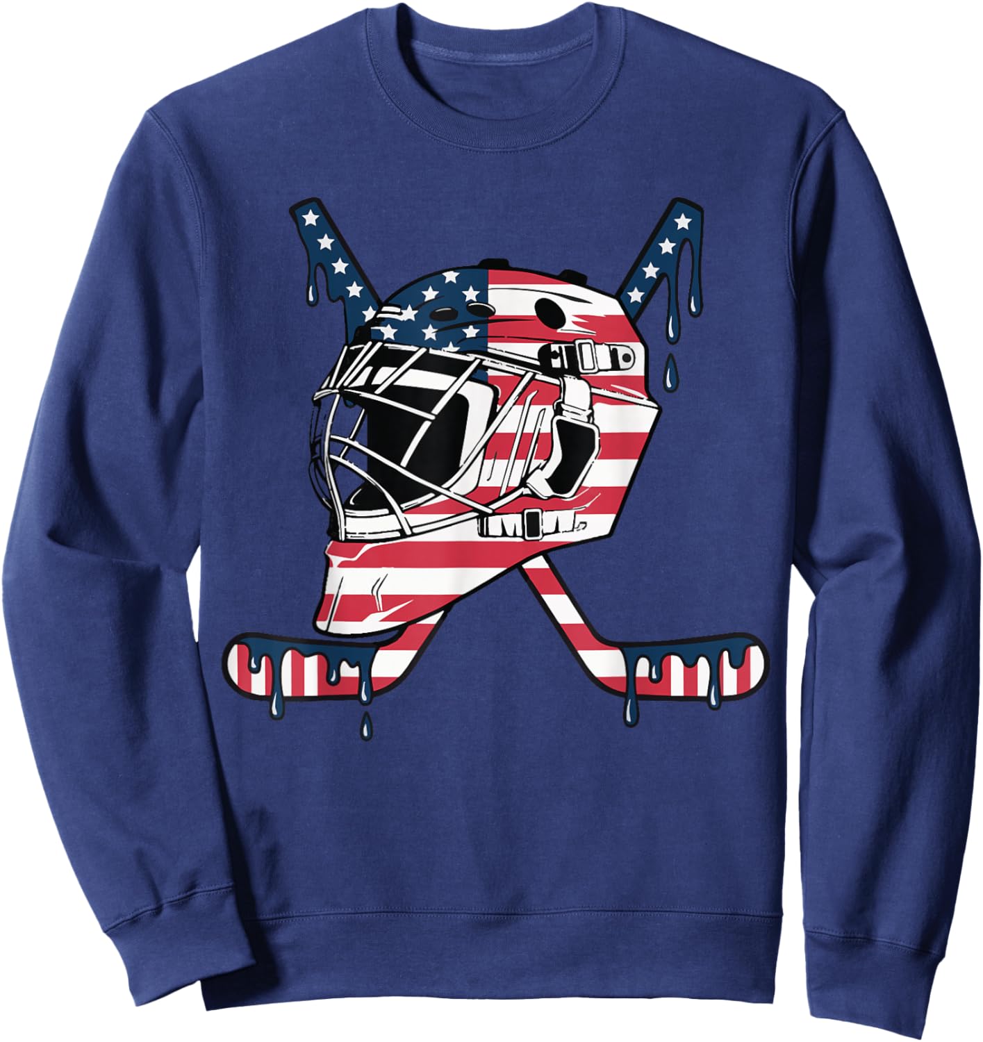 Goalie Helmet Hockey Icecream Drip American Flag Sweatshirt - Sweatshirt | Navy