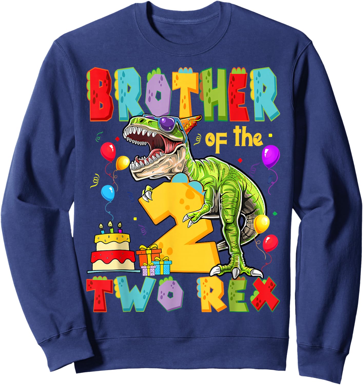 Brother of The Two Rex 2nd Birthday Boy Dinosaur T-Rex Sweatshirt - Sweatshirt | Navy