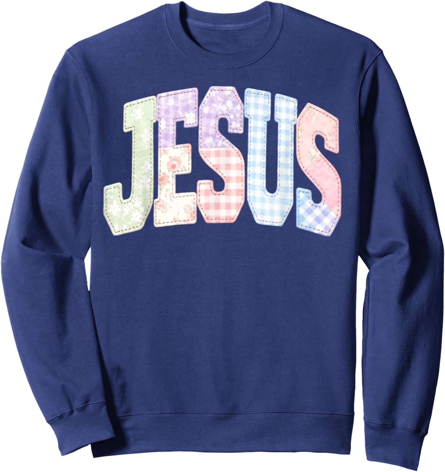 Amen Jesus Patchwork Christian Quote Faith Bible Verse Retro Sweatshirt - Sweatshirt | Navy