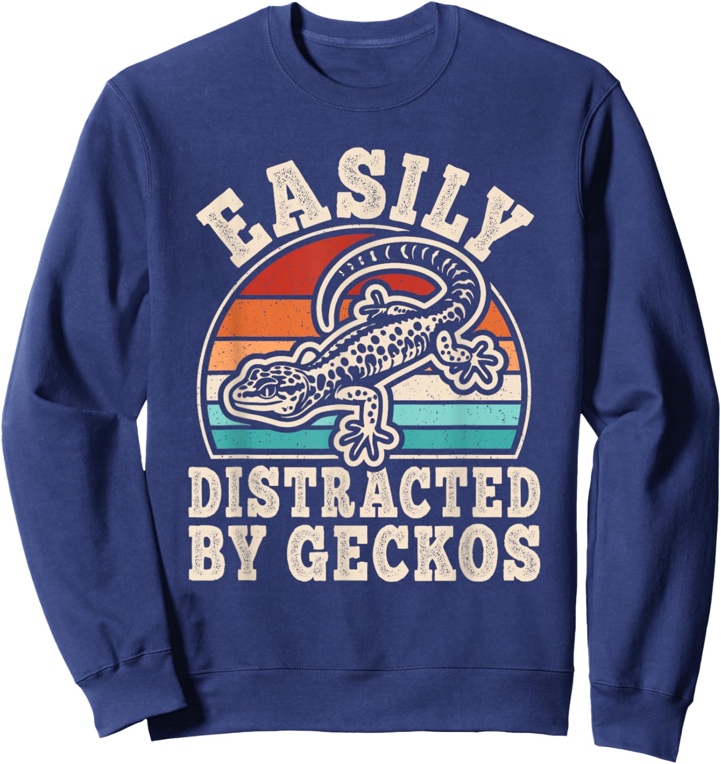 Easily Distracted by Geckos Retro Leopard Gecko Lizard Men Sweatshirt - Sweatshirt | Navy
