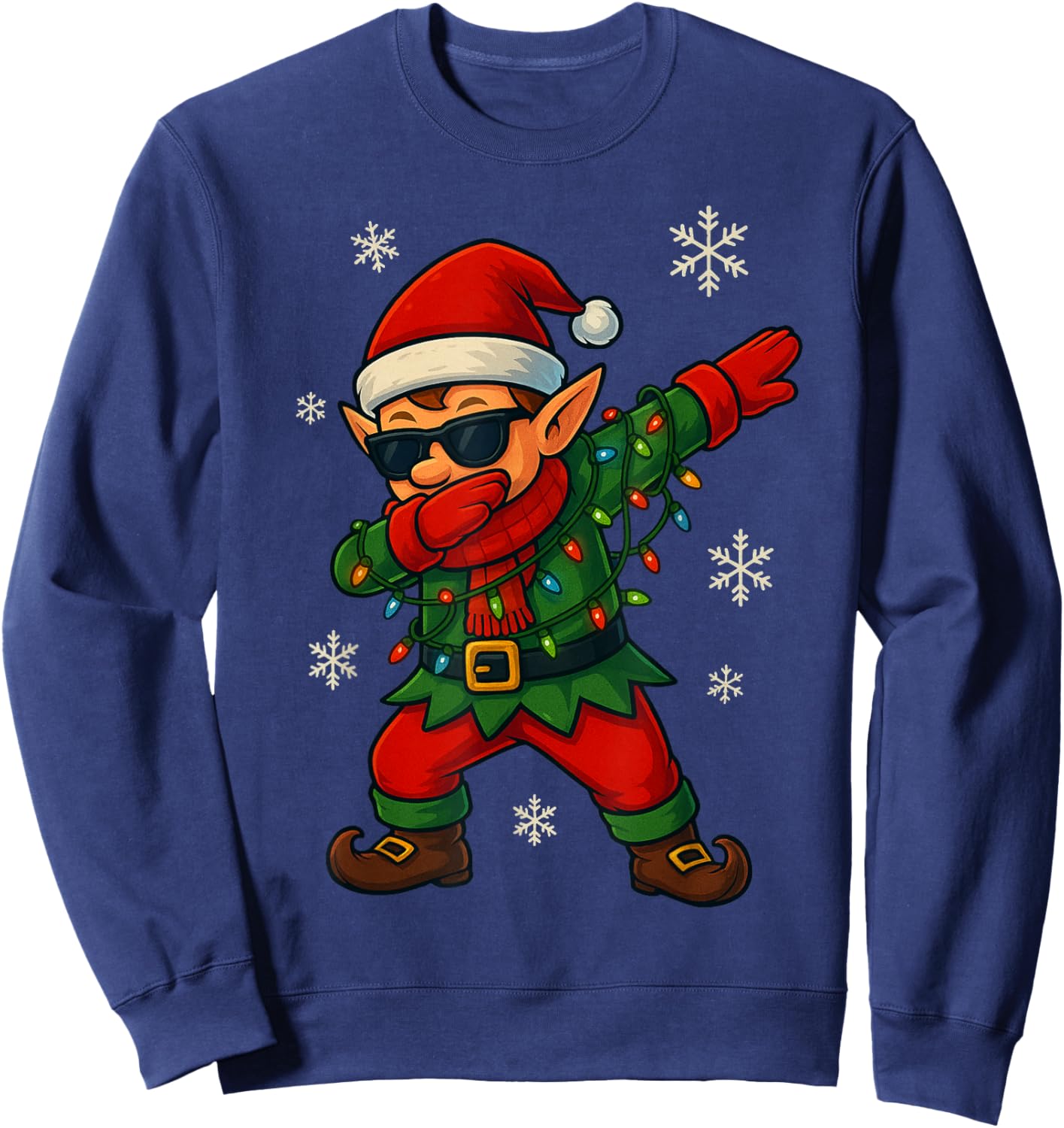 Dabbing Elf Christmas Light Xmas Squad Boys Kids Toddler Sweatshirt - Sweatshirt | Navy