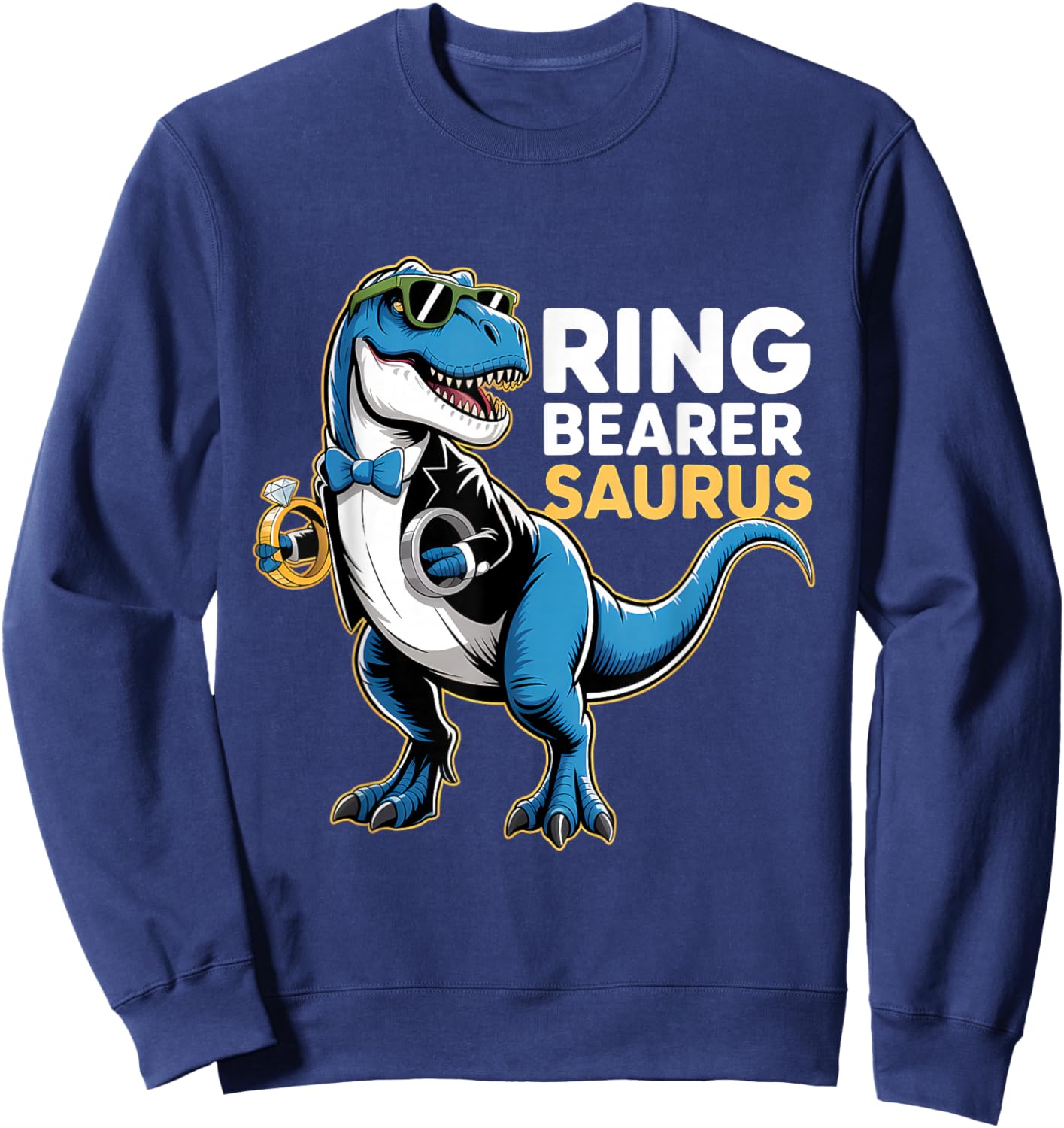 Ring Bearer T-Rex Dino Funny Wedding Party Ring Dinosaur Sweatshirt - Sweatshirt | Navy