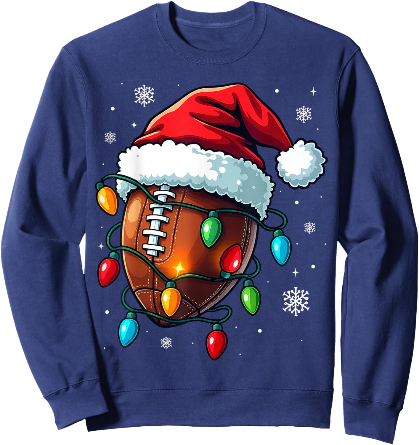 Christmas Football Santa Hat Lights Xmas Pajamas Men Boys Sweatshirt - Sweatshirt | Navy