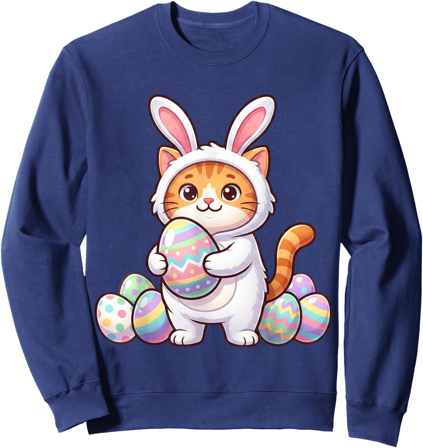 Cute Cat in Bunny Costume Easter Egg Hunt Orange Tabby Sweatshirt - Sweatshirt | Navy