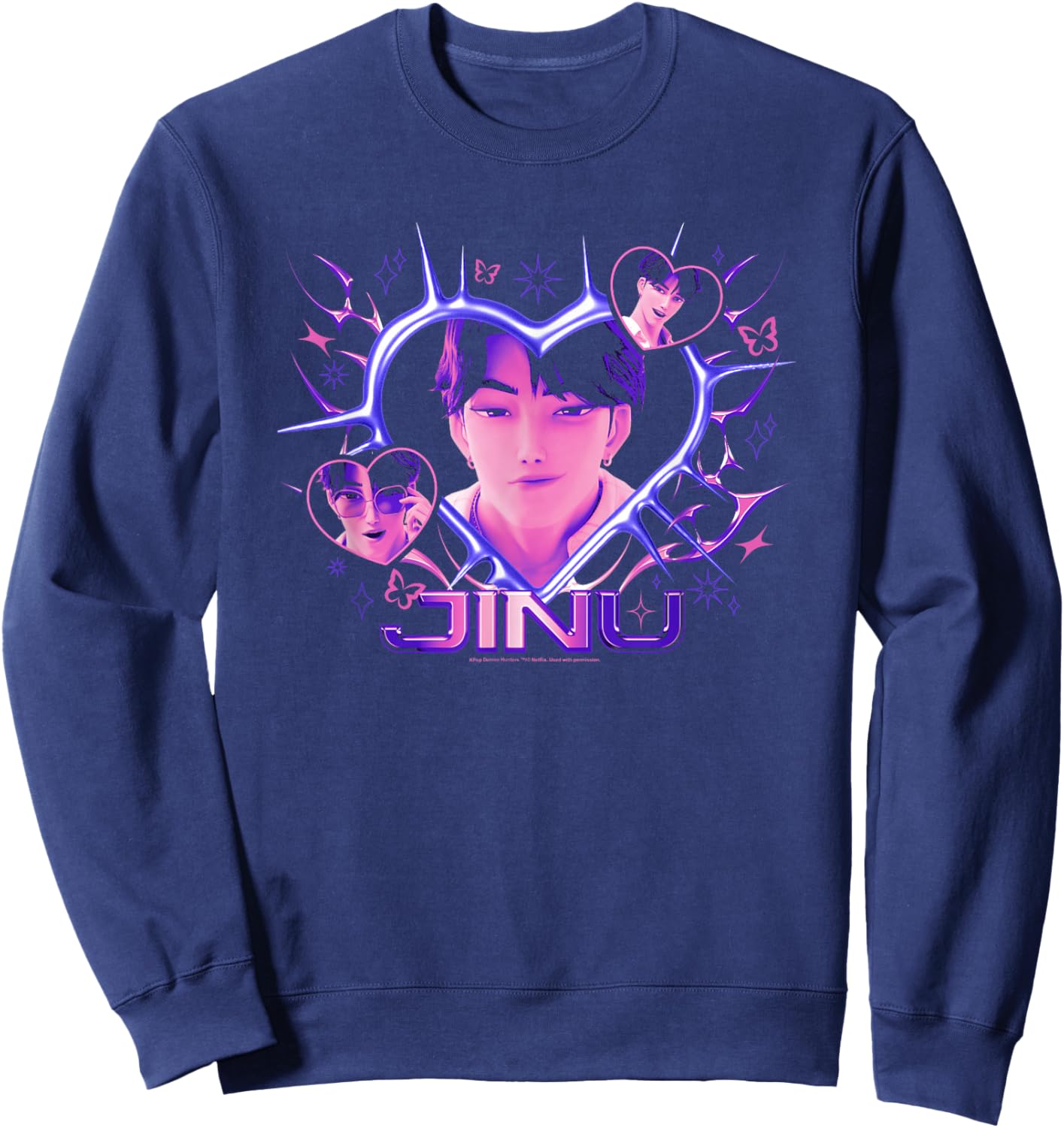 Kpop Demon Hunters Halloween Jinu Y2k Heart Shape Portrait Sweatshirt - Sweatshirt | Navy