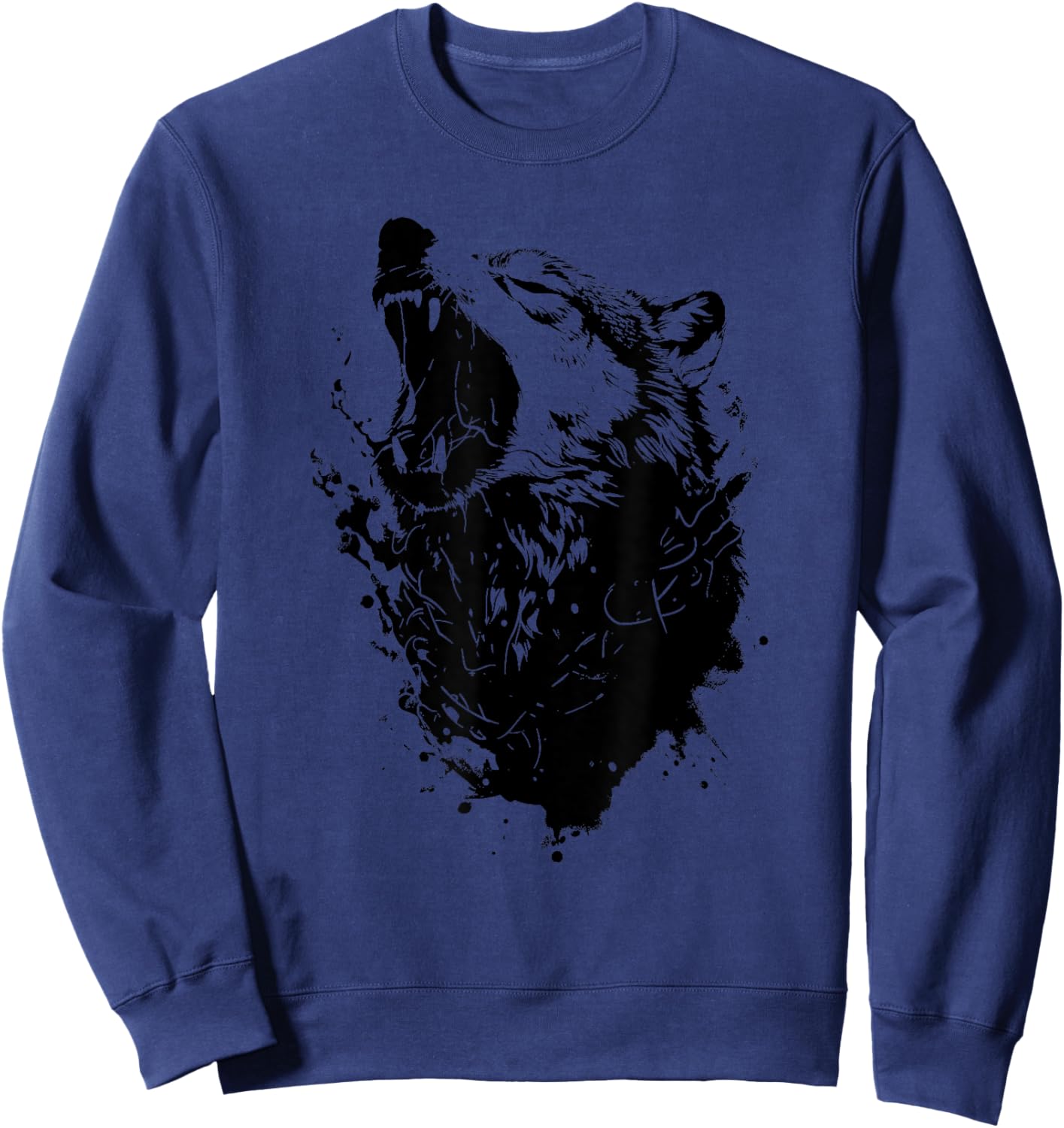 Roaring Wolf Amazing Animal Graphic Wolf Sweatshirt - Sweatshirt | Navy