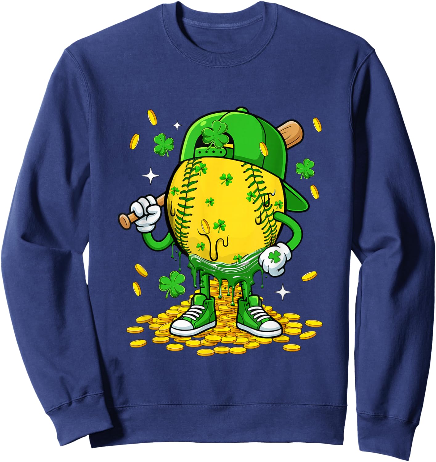 Softball Ball St. Patrick's Day Player Funny Costume Dripped Sweatshirt - Sweatshirt | Navy
