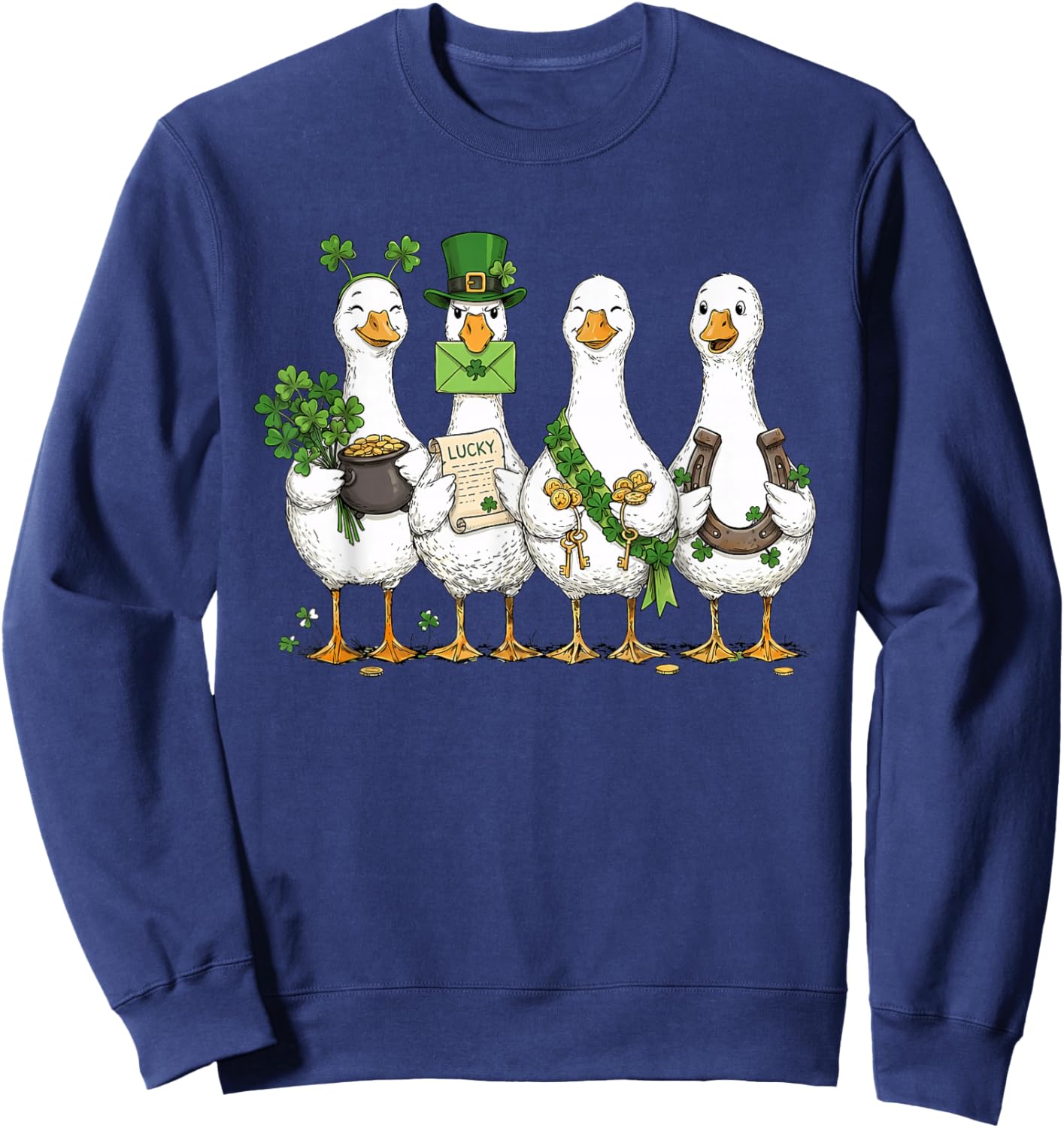 St Patrick's Day Goose Lucky Shamrock Silly Saint Patrick's Sweatshirt - Sweatshirt | Navy