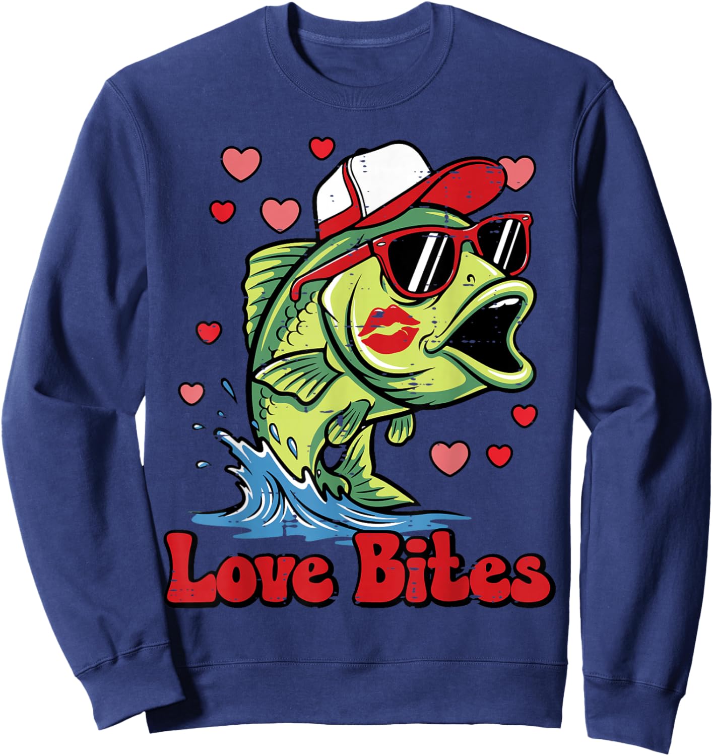 Valentines Day Bass Fish Love Bites Fisherman Men Women Kids Sweatshirt - Sweatshirt | Navy