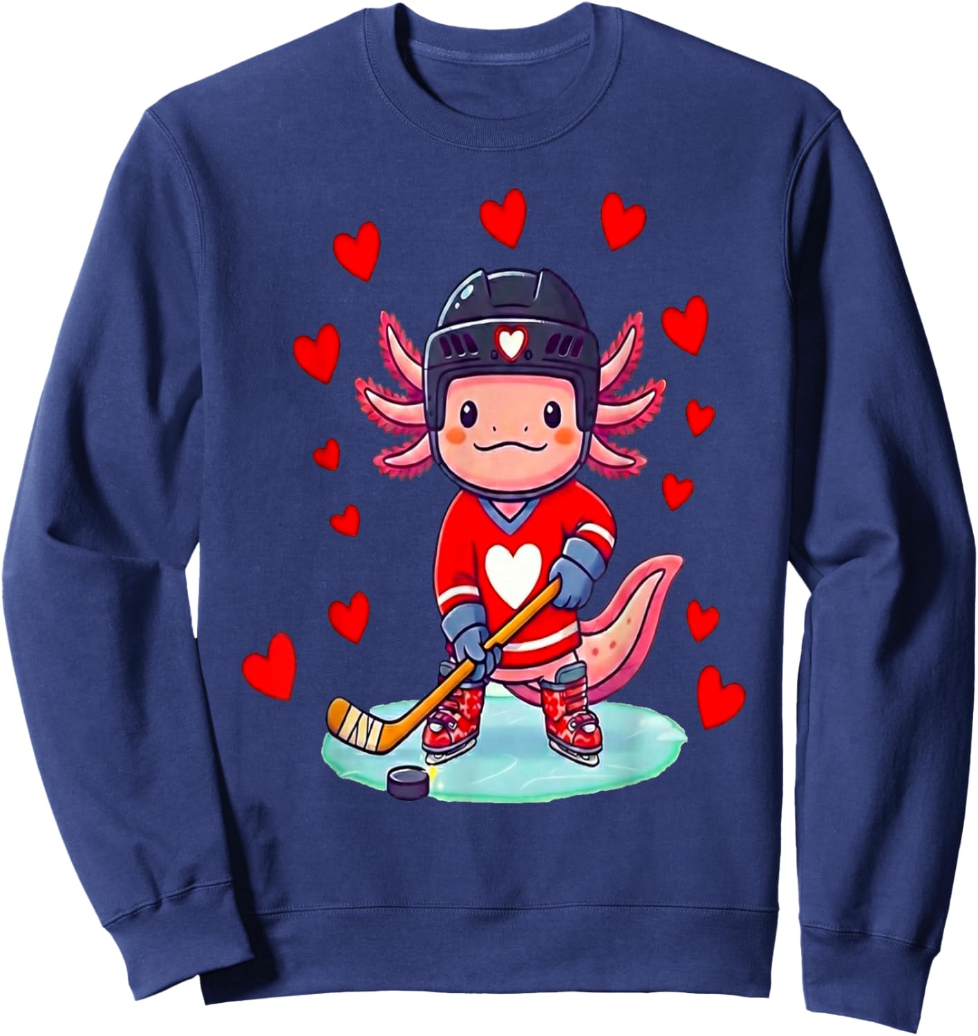 Axolotl Hearts Costume Playing Ice Hockey Valentines Day Sweatshirt - Sweatshirt | Navy