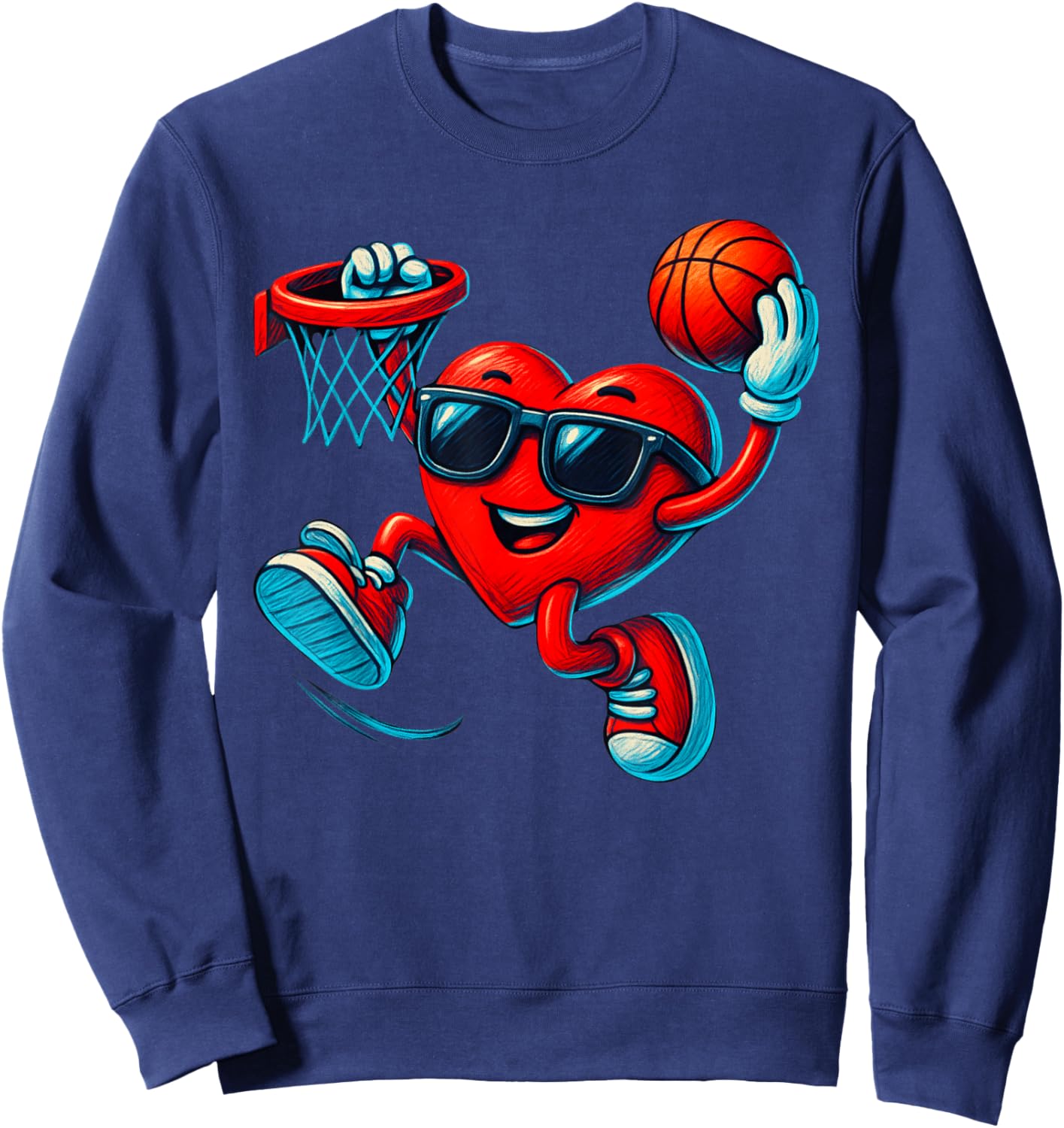 Valentines Day Basketball Funny Red Heart Love Boys Kids Sweatshirt - Sweatshirt | Navy