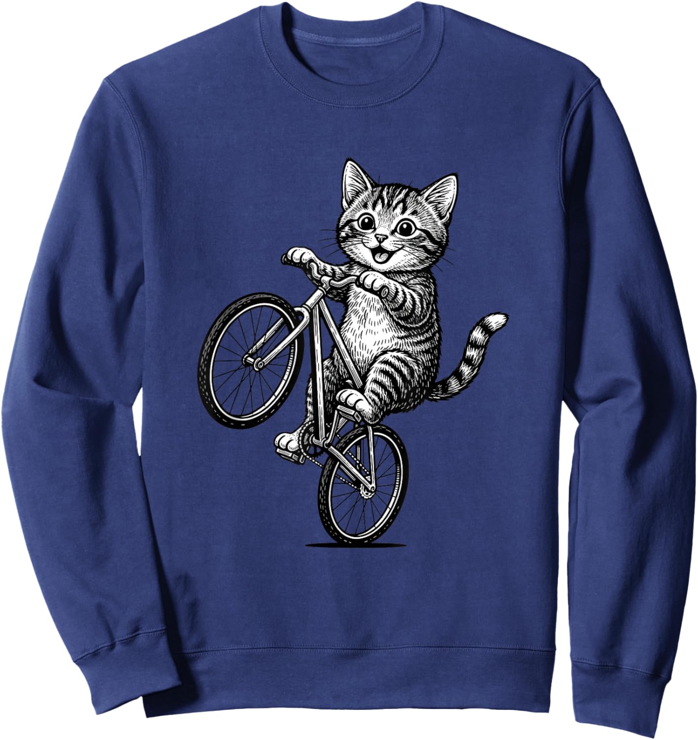 Kitten On A Bike Cat Illustration - Funny Cat Lover Art Sweatshirt - Sweatshirt | Navy