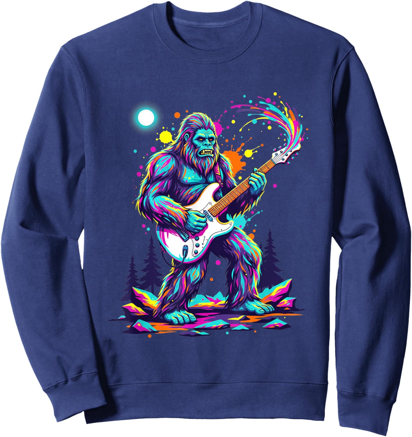Sasquatch Playing Guitar Rock Concert Monster Art Sweatshirt - Sweatshirt | Navy
