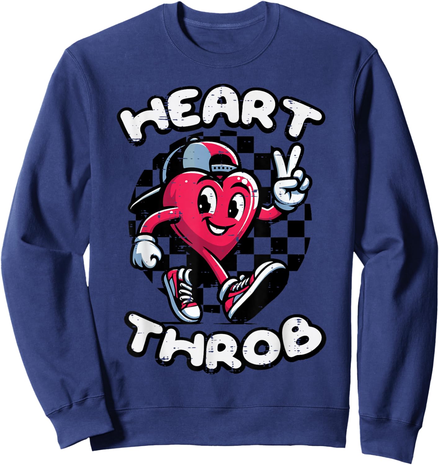 Valentines Day Heart Throb Peace Retro Groovy Boys Kids Men Sweatshirt - Sweatshirt | Navy