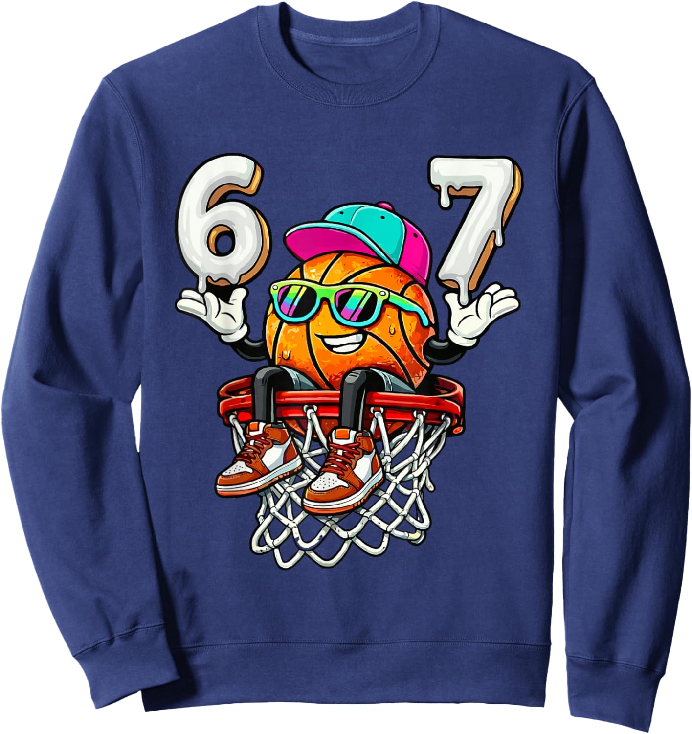 67 Meme Six Seven 6 7 Meme Funny Basketball Drip Sweatshirt - Sweatshirt | Navy