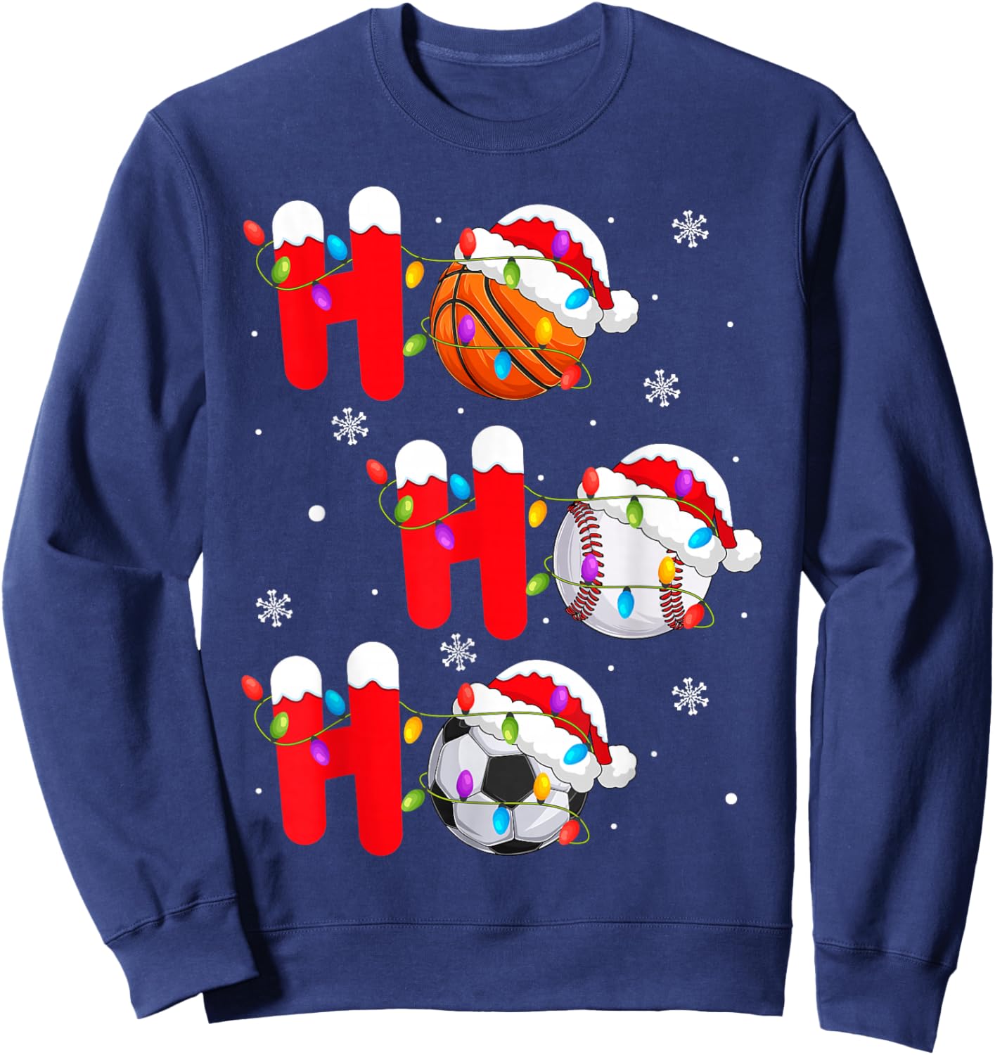 Basketball Baseball Soccer Christmas Ho Ho Ho Santa Xmas Sweatshirt - Sweatshirt | Navy
