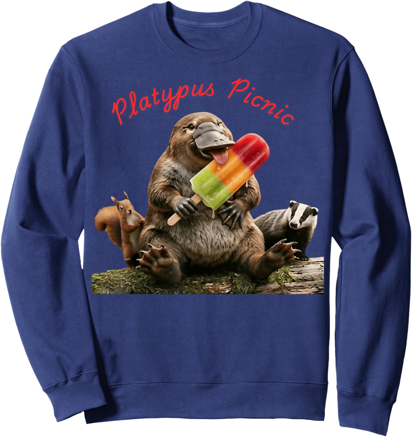 Retro Funny Platypus Picnic Summertime Matching Outfit Sweatshirt - Sweatshirt | Navy