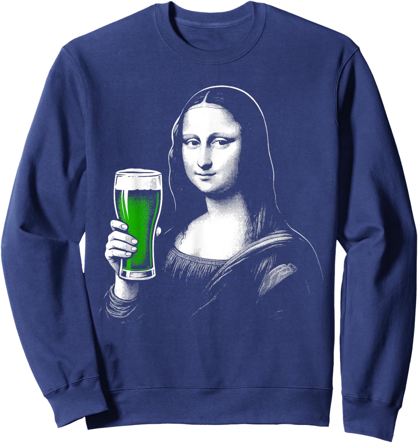 Mona Lisa St Patty's Shamrock Beer Funny St Patrick's Day Sweatshirt - Sweatshirt | Navy
