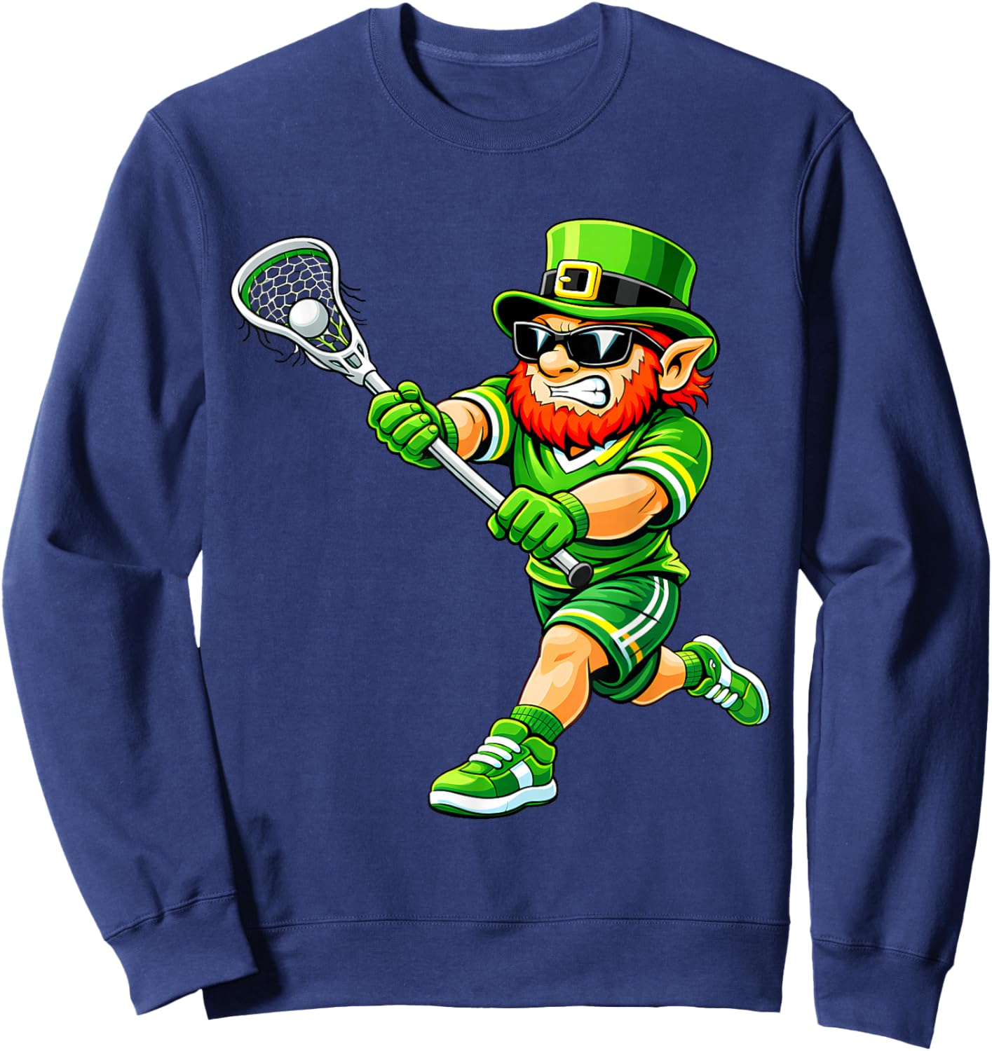 Lacrosse St Patricks Day Boys Men Kids Lax Green Leprechaun Sweatshirt - Sweatshirt | Navy