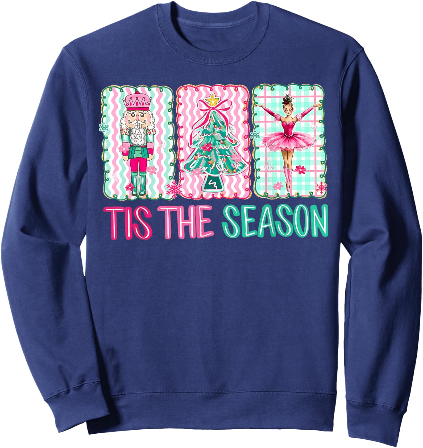 Preppy Nutcracker Ballet Dance Women Girls Christmas Tree Sweatshirt - Sweatshirt | Navy