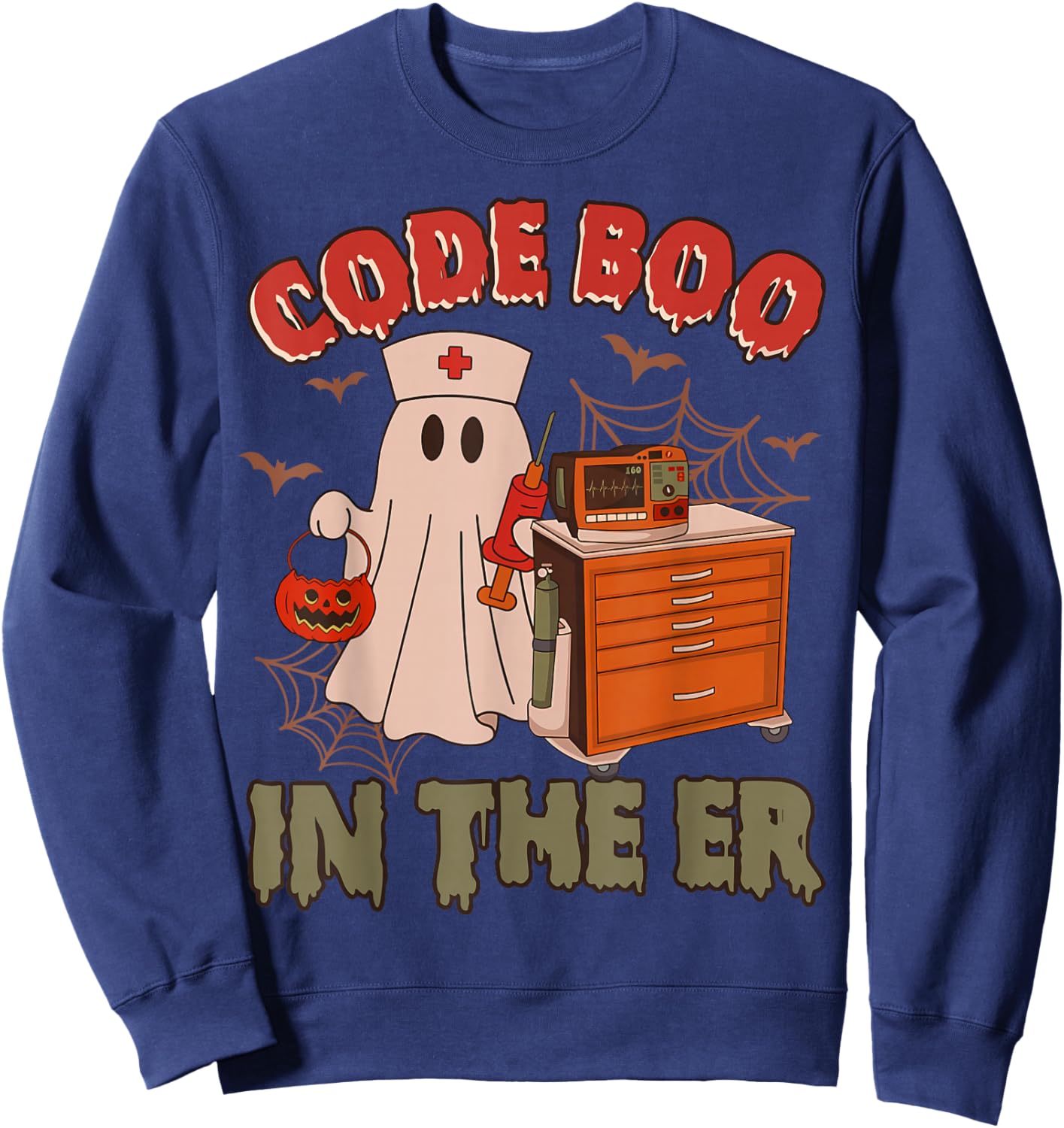 Retro Code Boo in The ER ICU Nurses Boo-JEE Ghost Halloween Sweatshirt - Sweatshirt | Navy