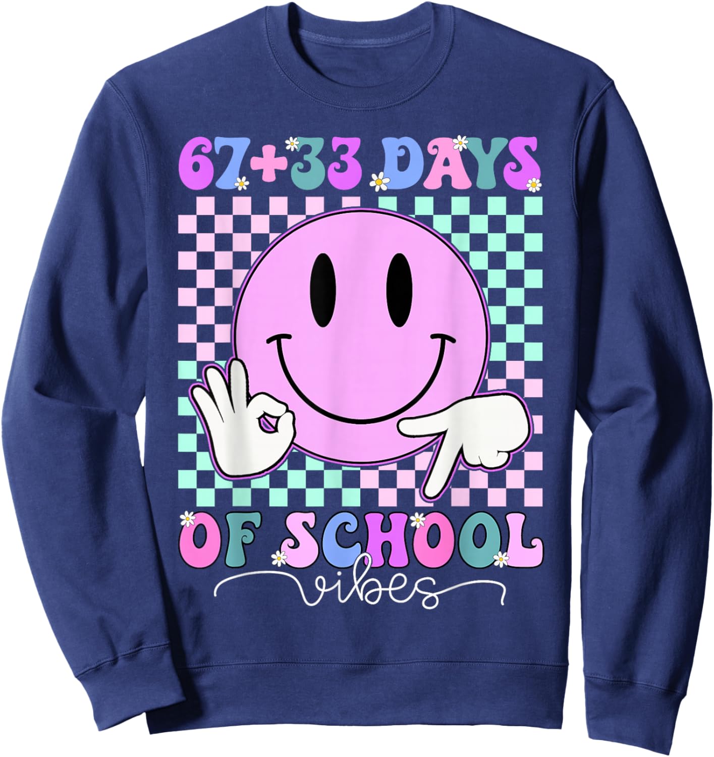 Retro Groovy 67 +33 Days of School 100th Day Kids Boys Girls Sweatshirt - Sweatshirt | Navy