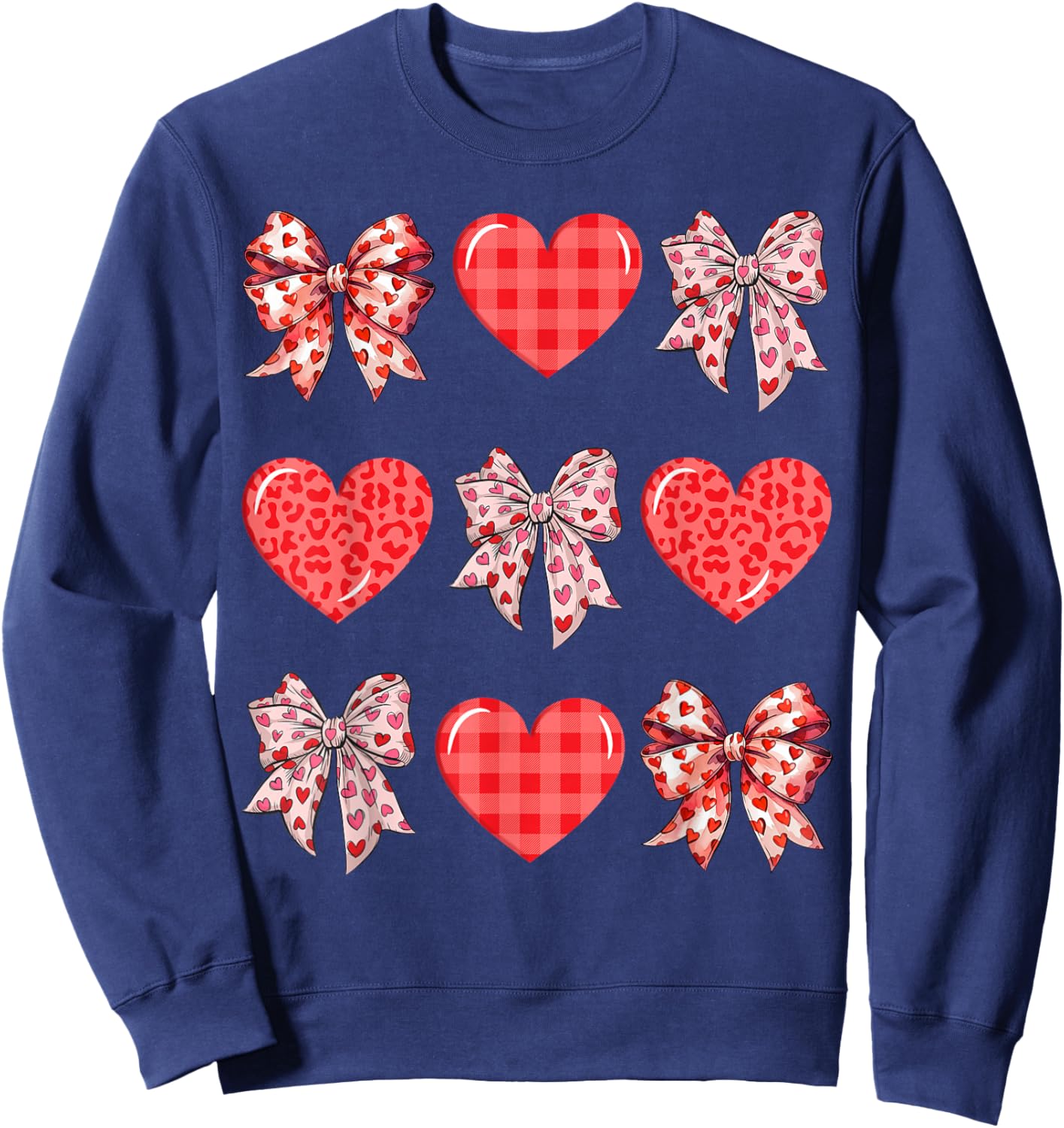 Valentine Day Hearts Leopard Coquette Bow Women Girls Boys Sweatshirt - Sweatshirt | Navy