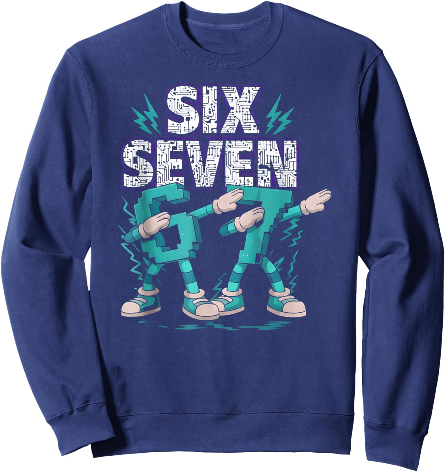 Meme 67 Dabbing Six Seven 6 7 Brainrot Fun Boys Kids Sweatshirt - Sweatshirt | Navy