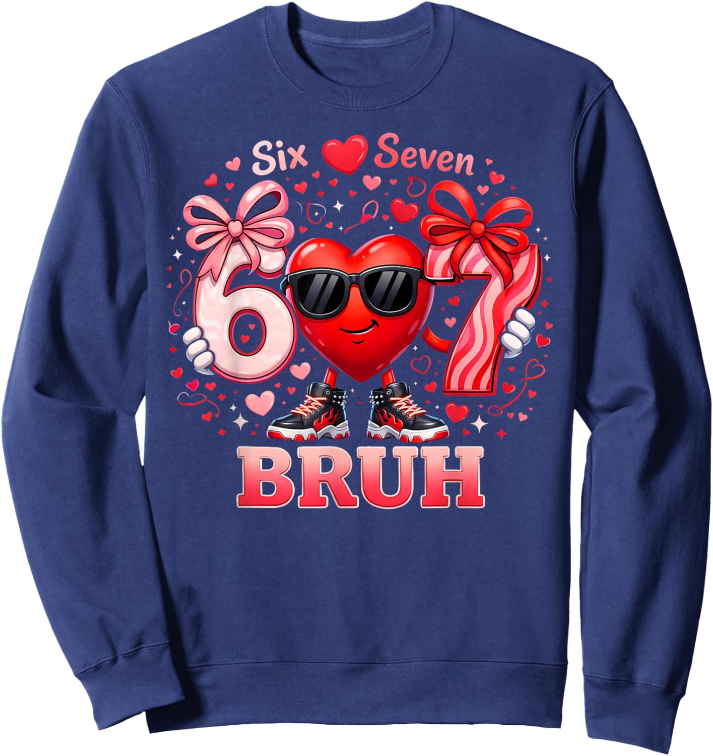 Bruh 67 Six Seven Heart Dabbing Valentines Day Boys Sweatshirt - Sweatshirt | Navy