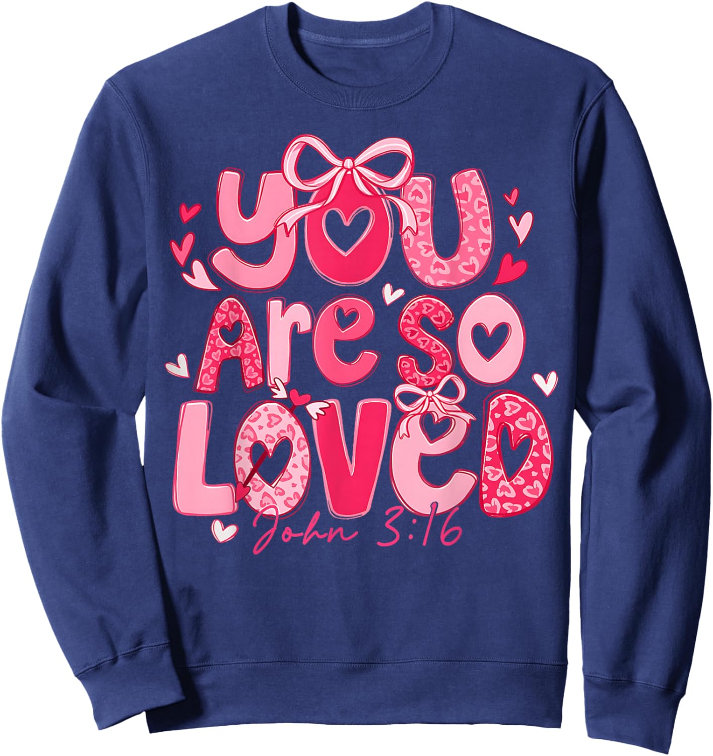 Valentine You are Loved John 3:16 Christian Coquette Bow Sweatshirt - Sweatshirt | Navy