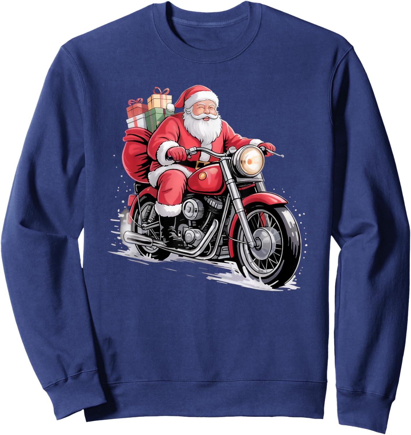 Santa Motorcycle Christmas Holiday Ride Festive Sweatshirt - Sweatshirt | Navy