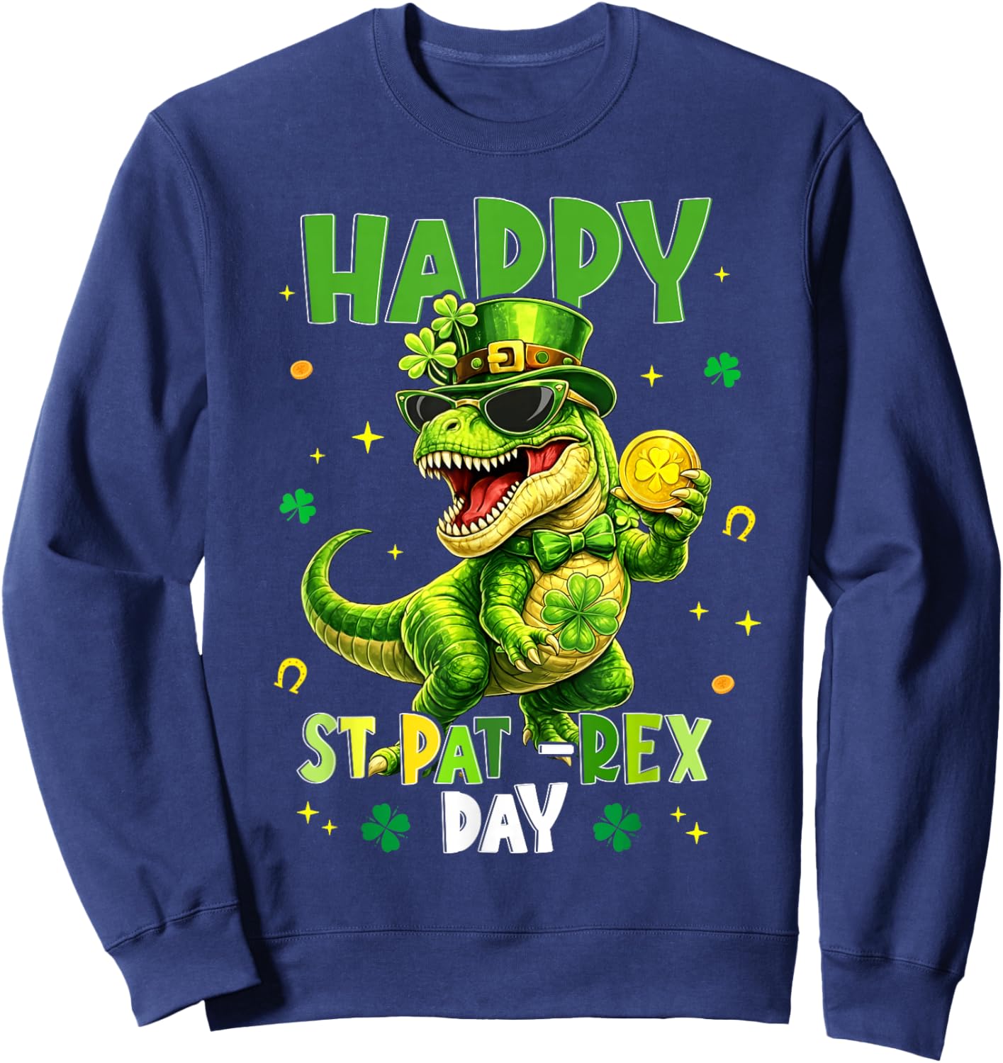 Happy St Patricks Day Pa-trex Dinosaur Shamrock Boys Kids Sweatshirt - Sweatshirt | Navy