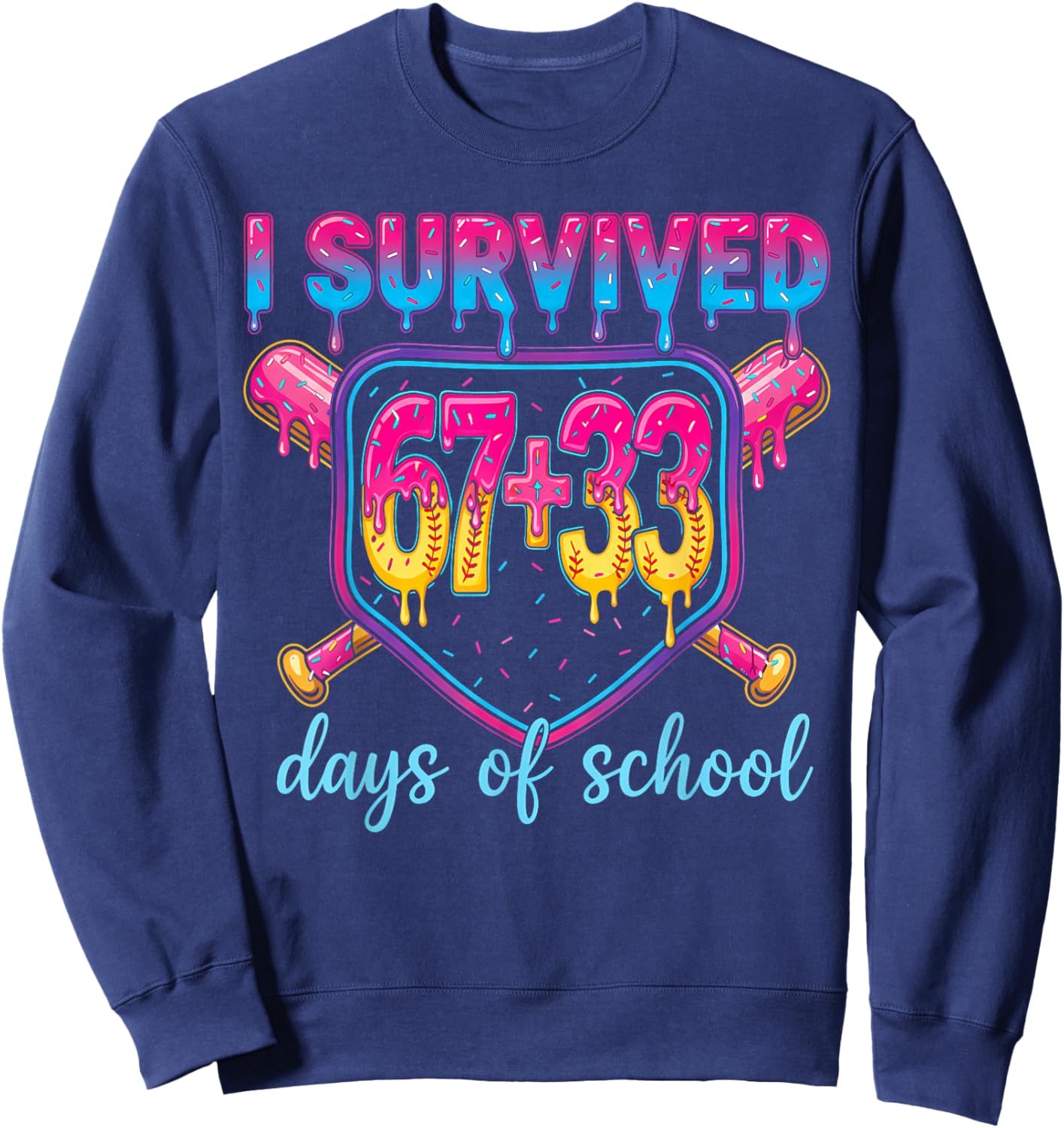 I Survived 67+33 Days of School 100 Days 6 7 Kids Boys Girls Sweatshirt - Sweatshirt | Navy
